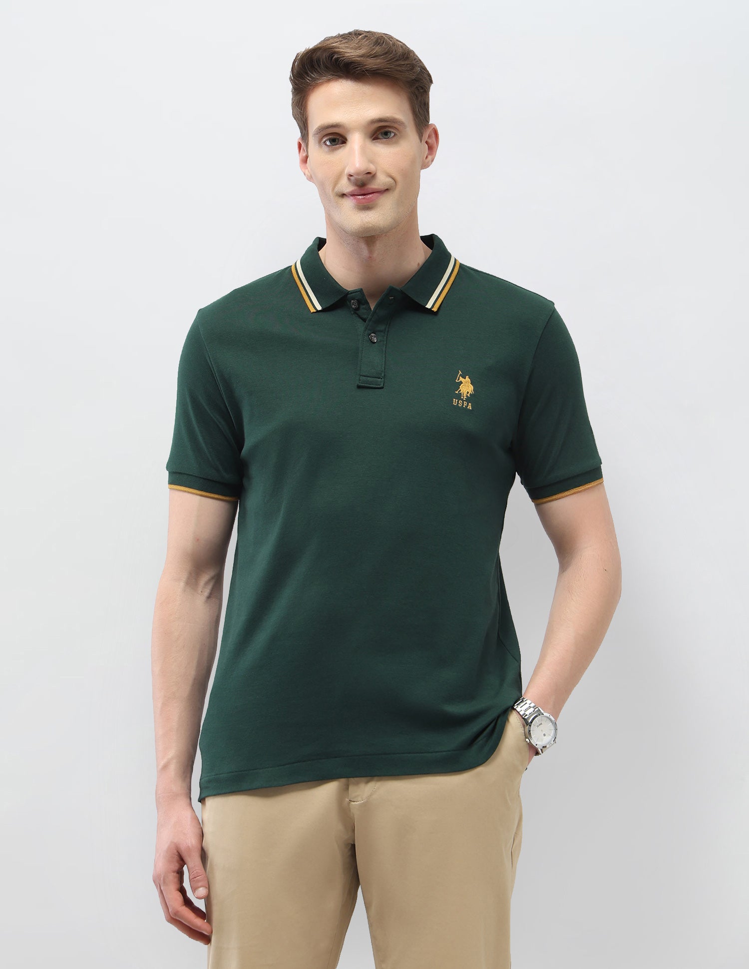 Solid Regular Fit Polo Shirt Olive - U.S. Polo Assn. India | Large