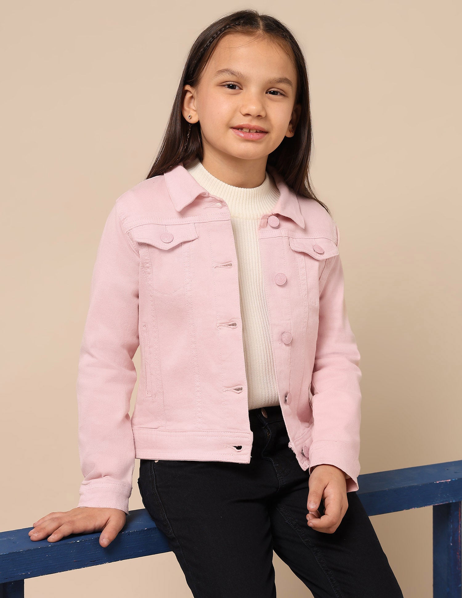 Girls Solid Twill Denim Jacket