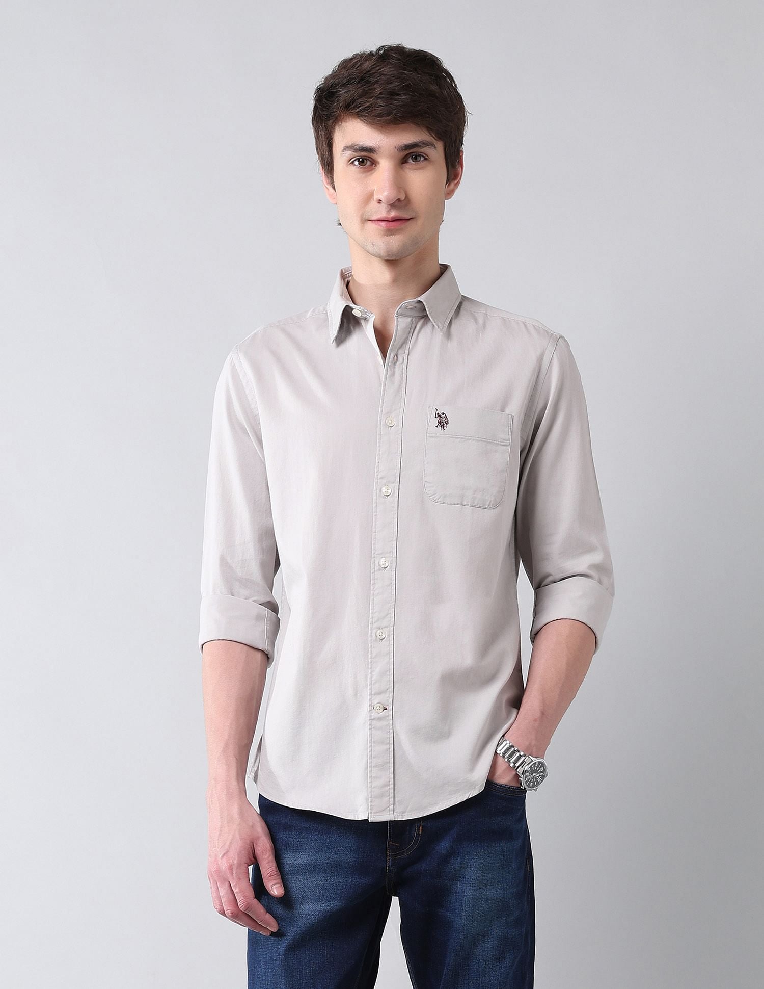 Pure Cotton Twill Shirt Khaki - U.S. Polo Assn. India | Large