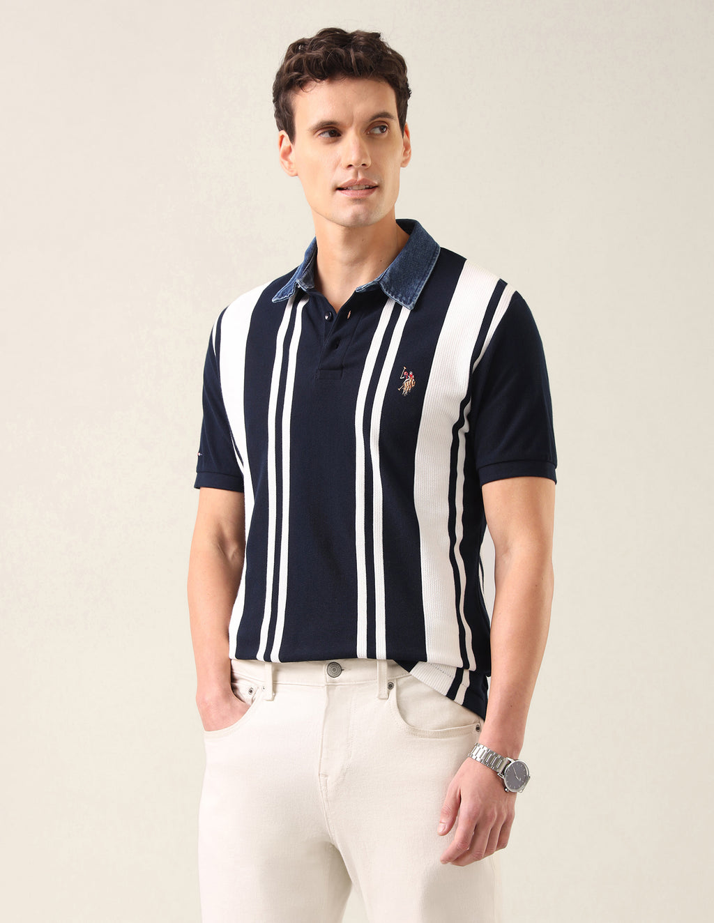 Vertical Vertical Striped Slim Fit Polo Shirt