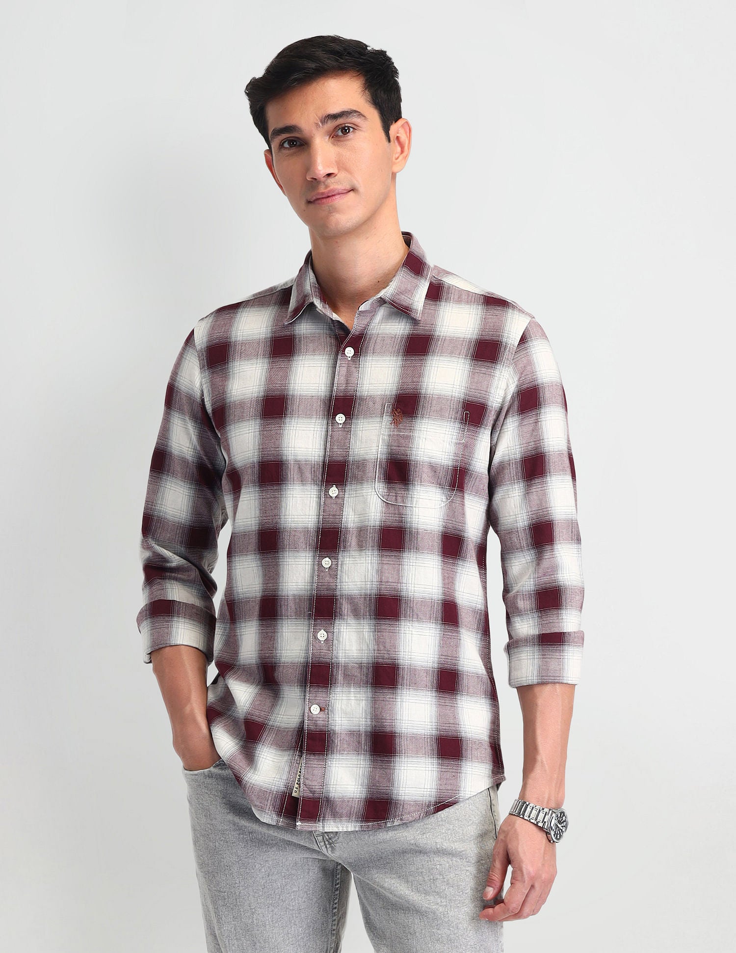 Tartan Check Regular Fit Shirt Maroon - U.S. Polo Assn. India | Large