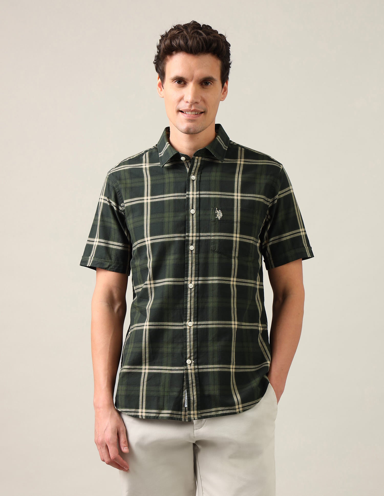 Grid Tattersall Checked Regular Fit Shirt Green - U.S. Polo Assn. India | Large