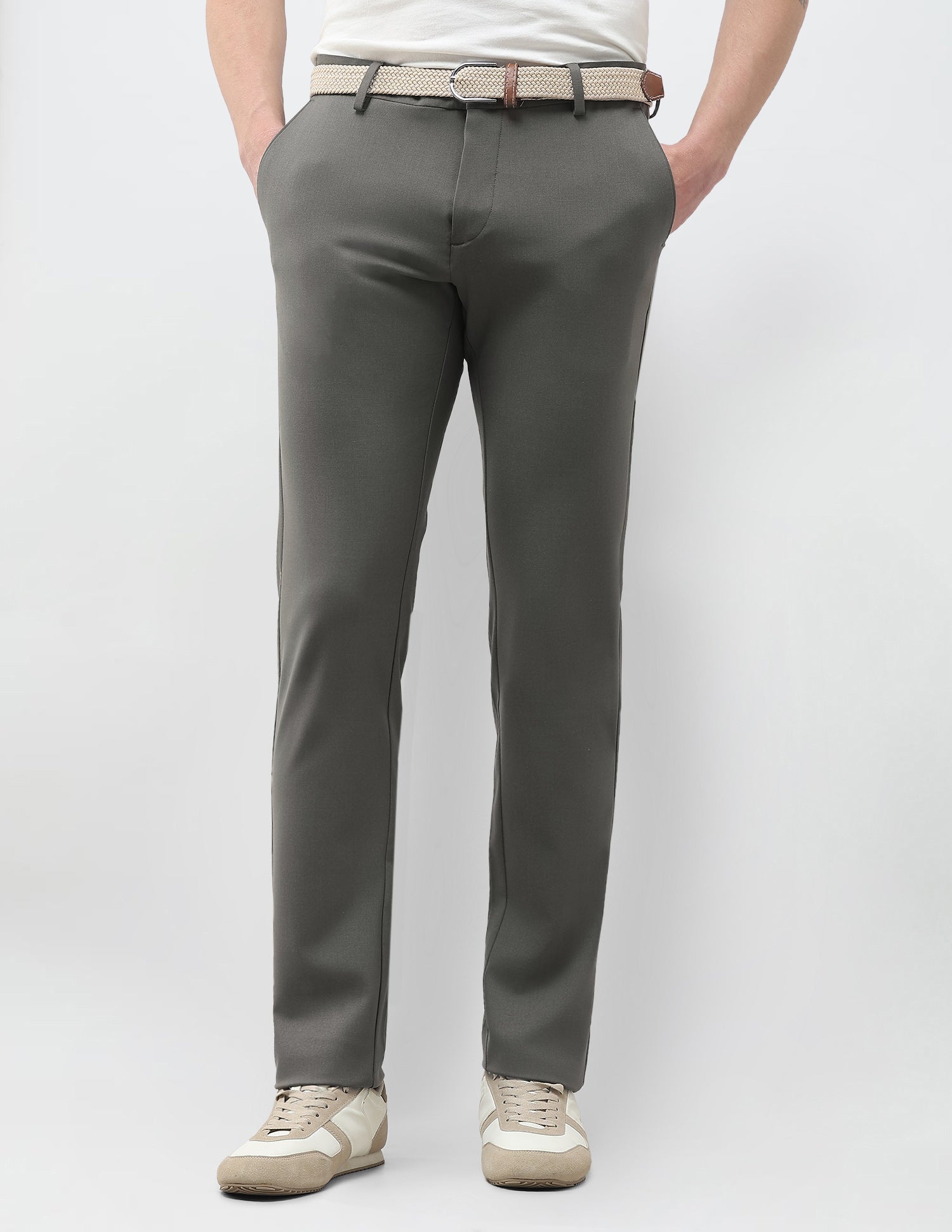 Denver Slim Fit Mid Rise Trousers Mid Green - U.S. Polo Assn. India | Large