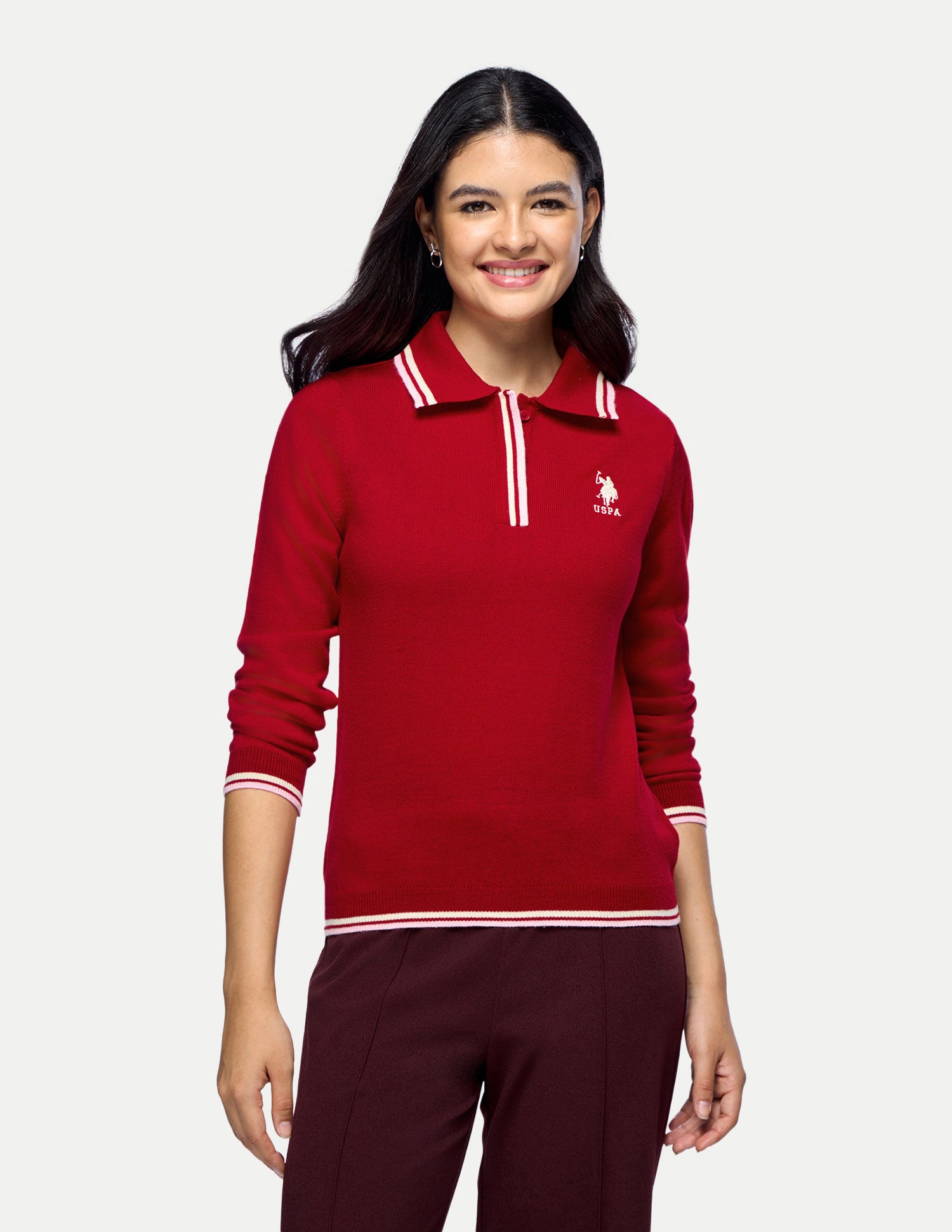 Solid Regular Fit Sweater Red - U.S. Polo Assn. India | Large