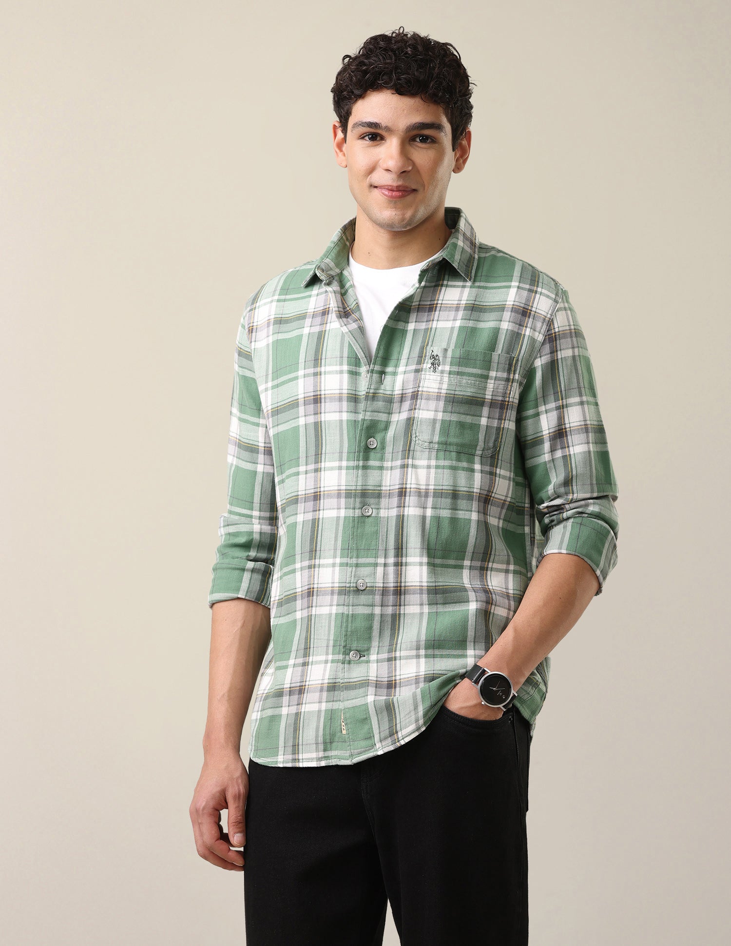 Plaid Checked Twill Shirt Green - U.S. Polo Assn. India | Large