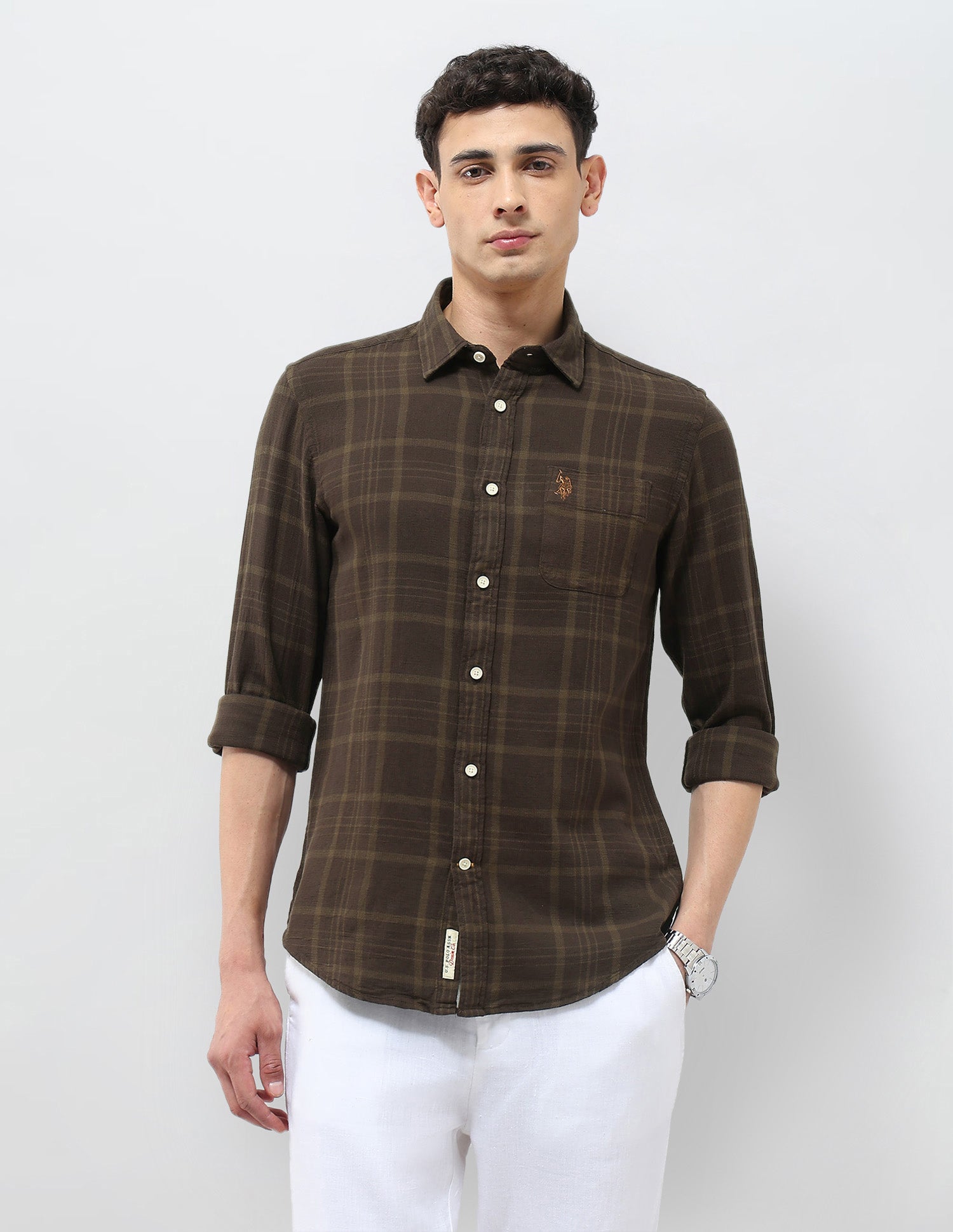 Dobby Tartan Checked Shirt Choco - U.S. Polo Assn. India | Large