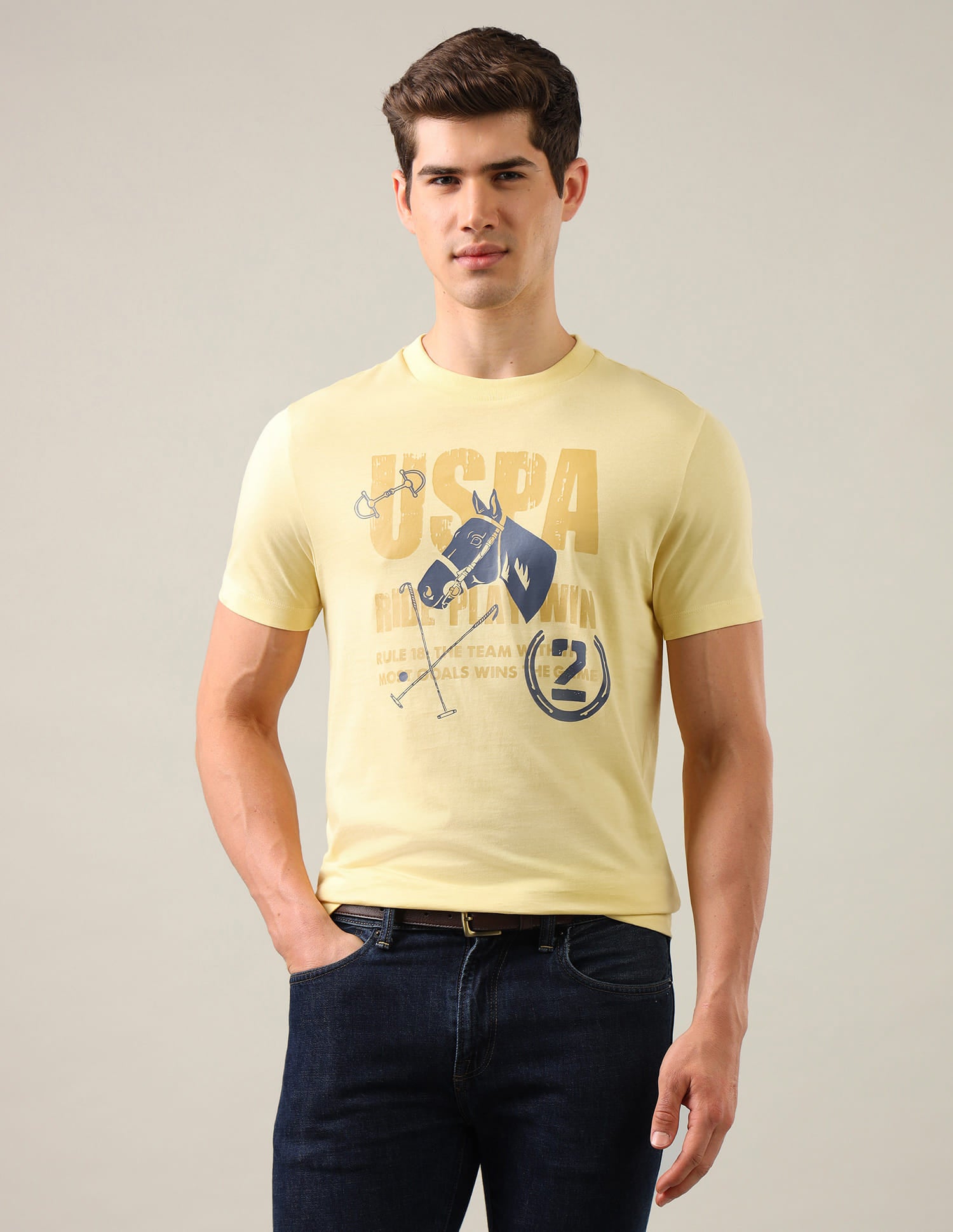 Graphic Brand Printed Regular Fit T-Shirt Yellow - U.S. Polo Assn. India | Large