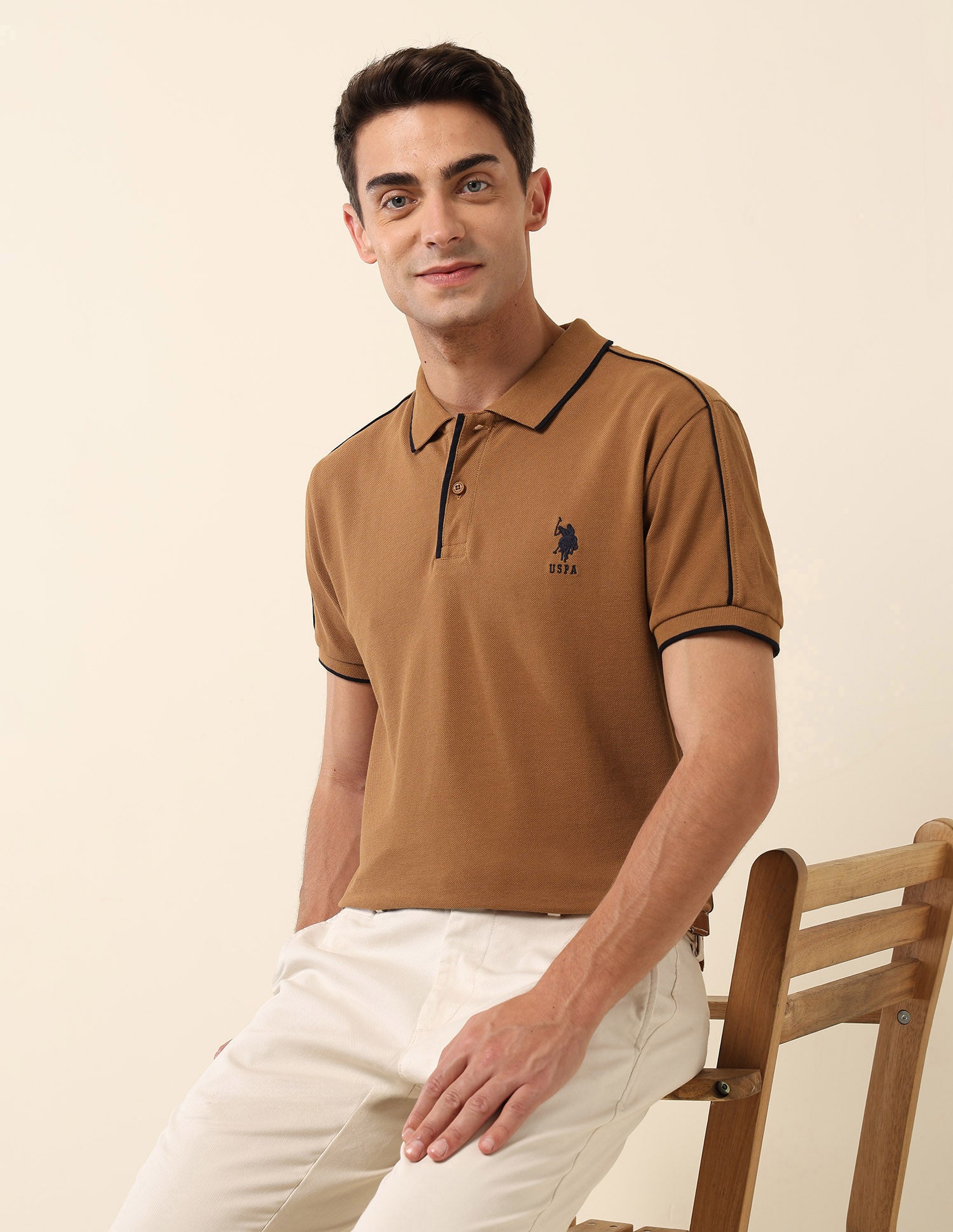 Solid Slim Fit Polo Shirt Brown - U.S. Polo Assn. India | Large