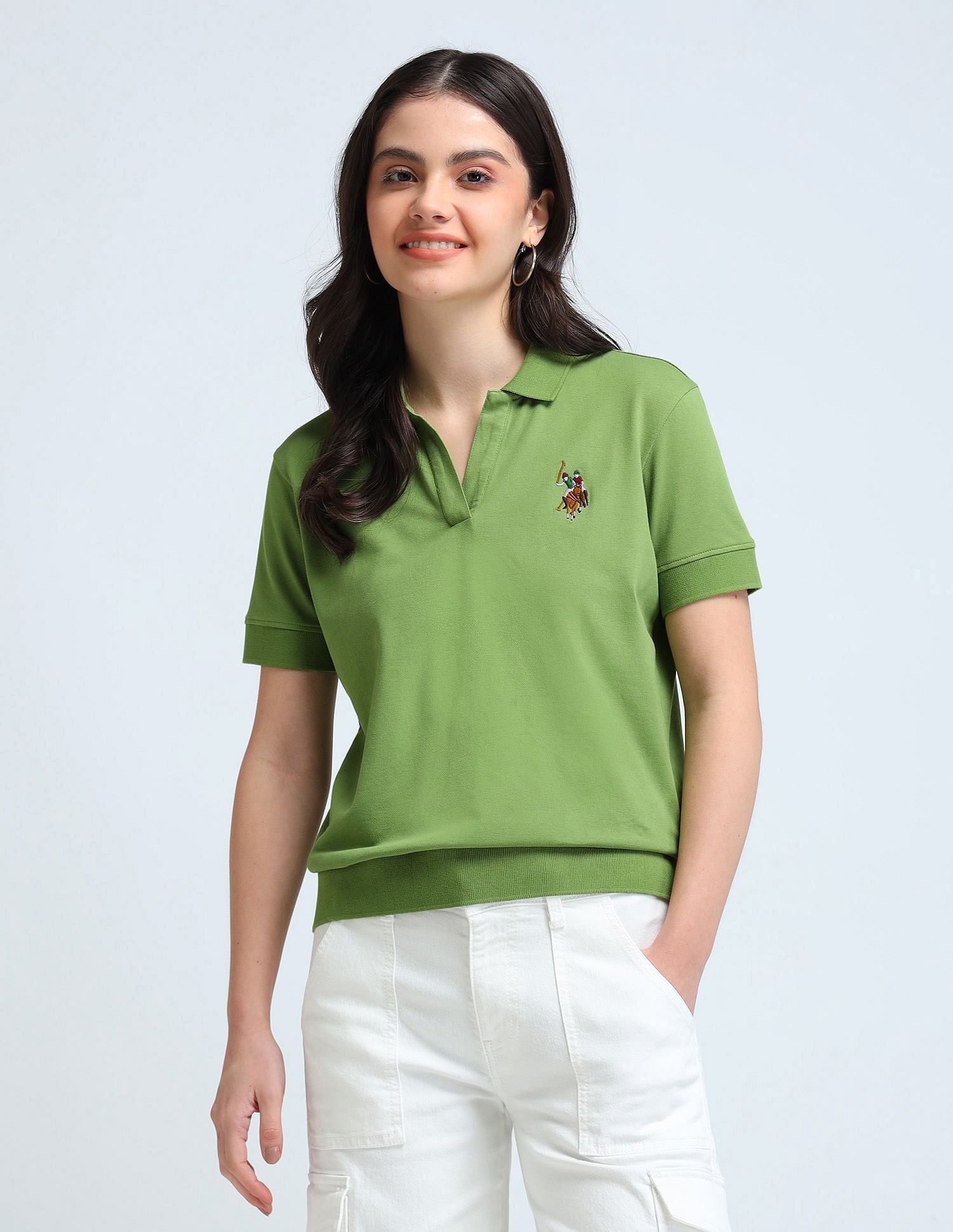 Open Placket Relaxed Polo Shirt