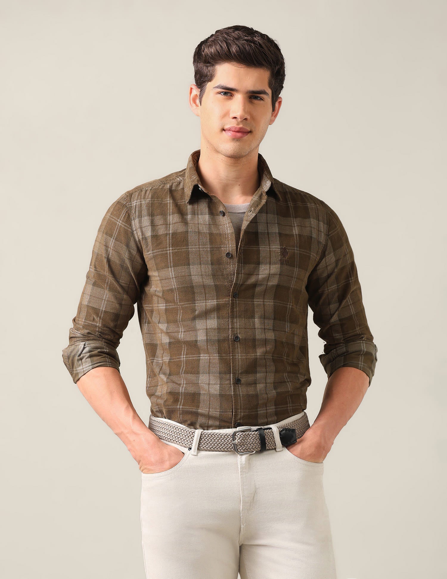 Grid Tattersall Checked Corduroy Shirt Brown - U.S. Polo Assn. India | Large