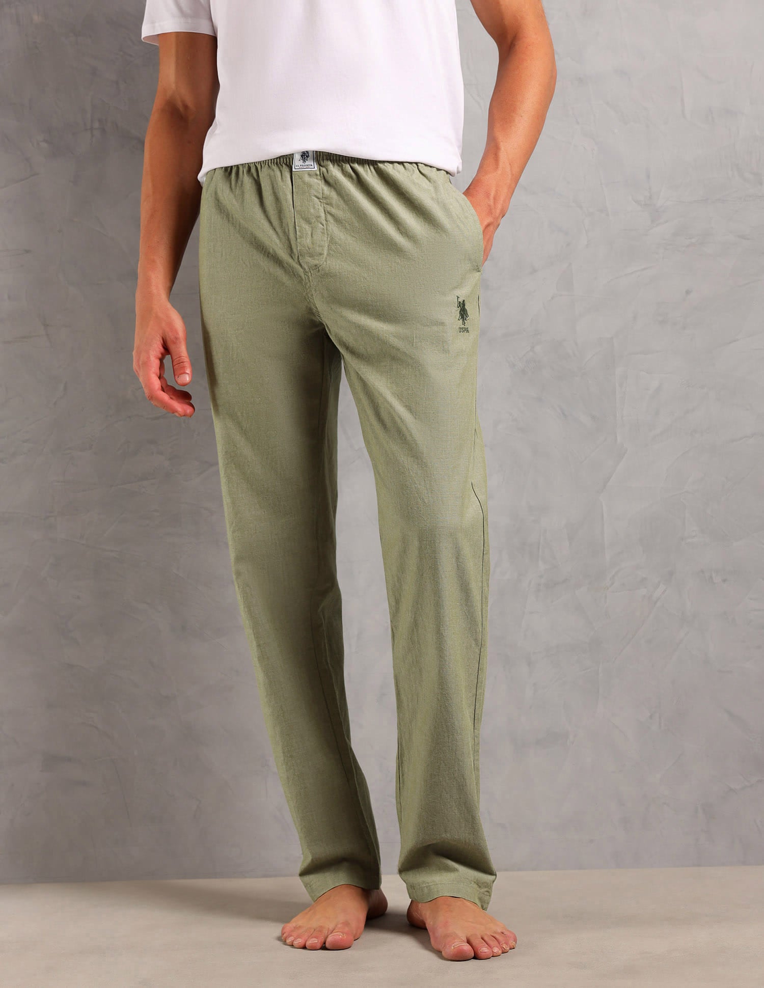 Heathered Pure Cotton I658 Lounge Pants - Pack Of 1 Green Chambray - U.S. Polo Assn. India | Large