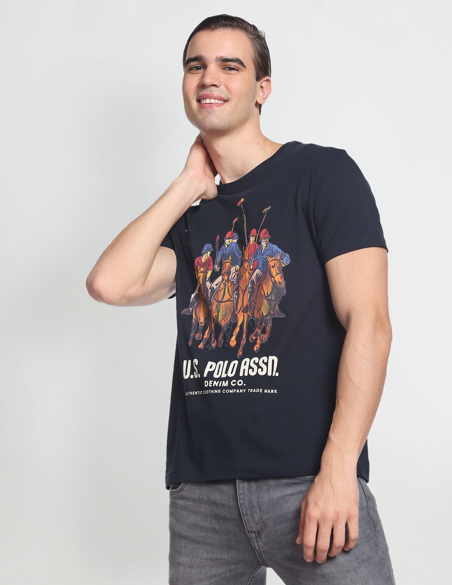 Brand Print Cotton T-Shirt Navy - U.S. POLO ASSN. | Large