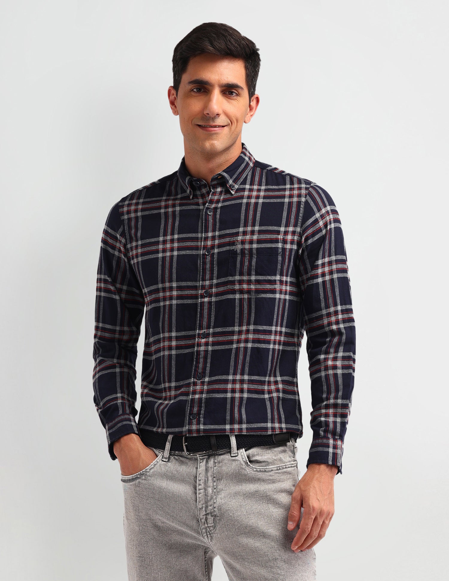 Tartan Check Printed Slim Fit Shirt Navy - U.S. Polo Assn. India | Large