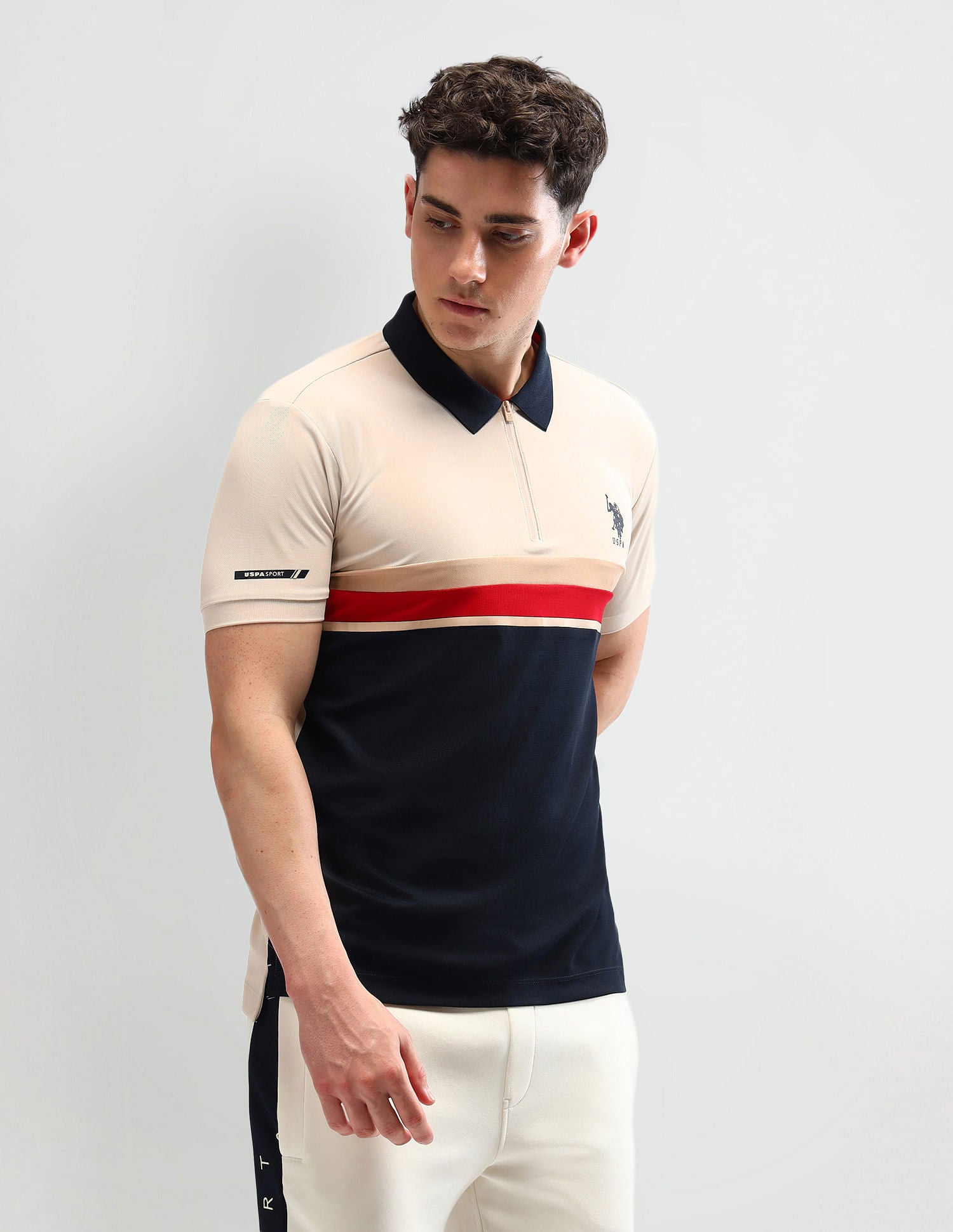 Slim Fit Colourblocked Polo Shirt Beige - U.S. Polo Assn. India | Large