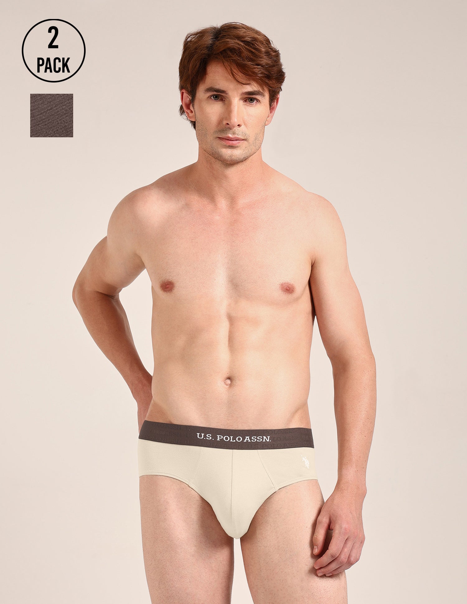 Antibacterial Dual Layered OEB21 Brief - Pack Of 2 Oatmeal/Mulch - U.S. Polo Assn. India | Large