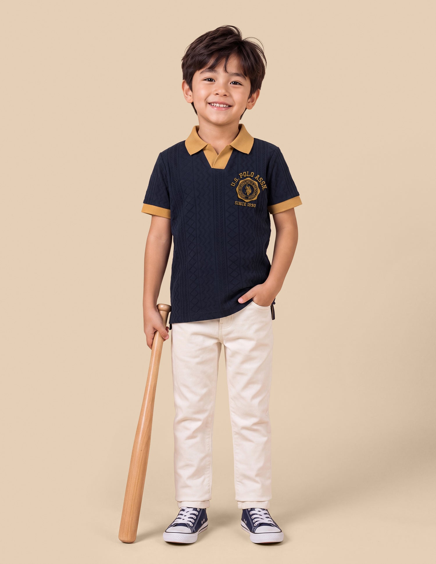 Self Design Geometric Regular Fit Polo Shirt Navy - U.S. Polo Assn. India | Large