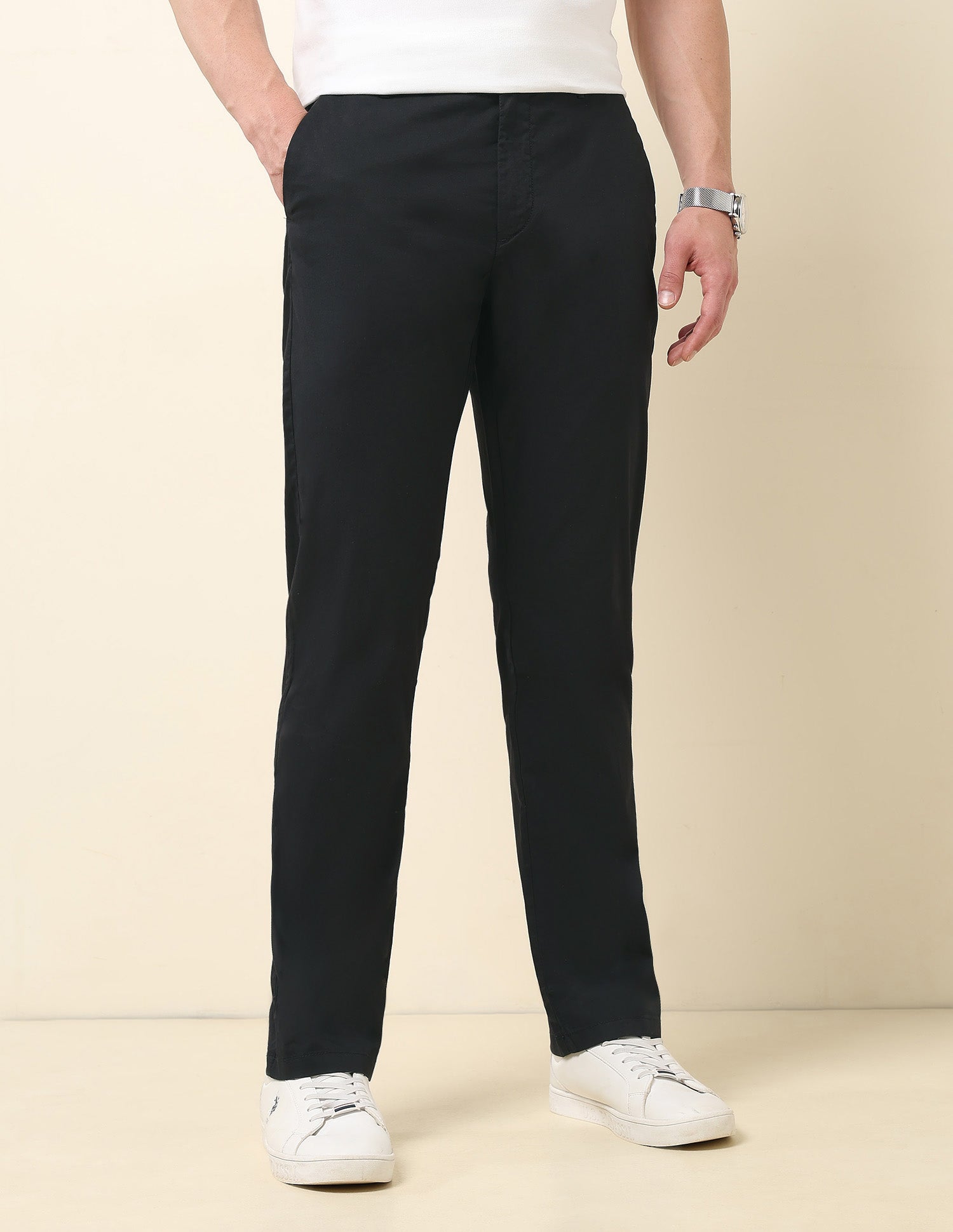 Satin Riley Straight Fit Trousers Black - U.S. Polo Assn. India | Large