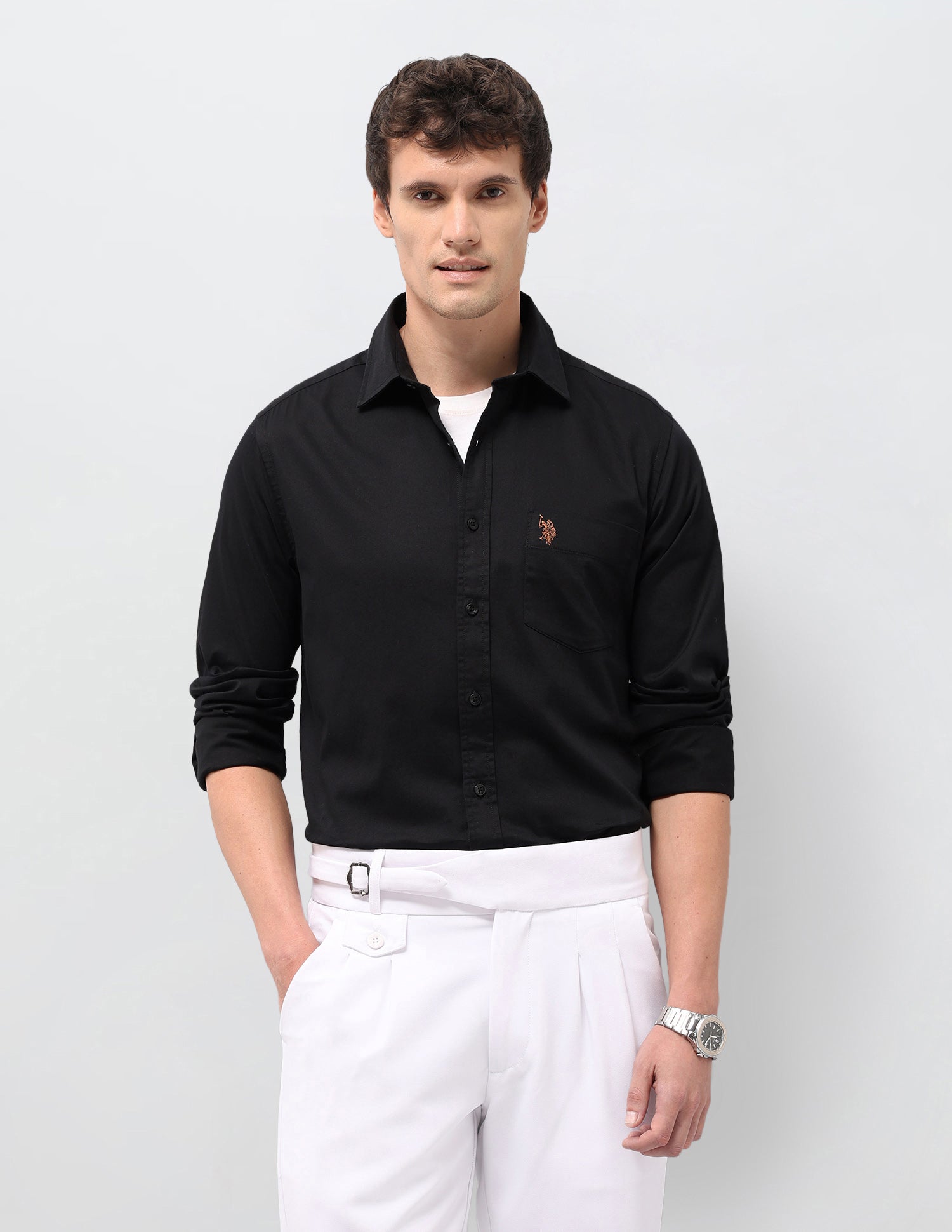 Solid Tailored Fit Shirt Black - U.S. Polo Assn. India | Large