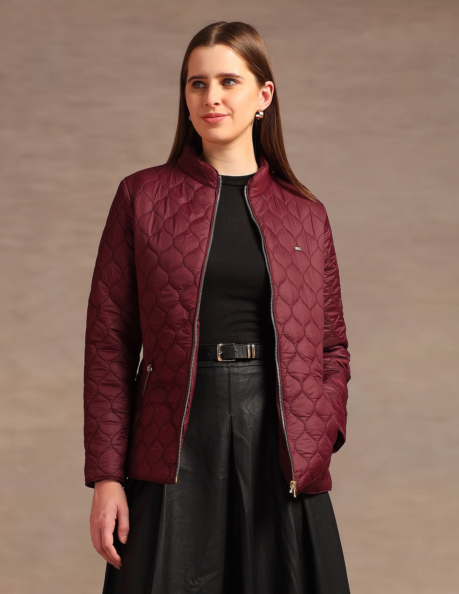 Stand Collar Longline Quilted Jacket