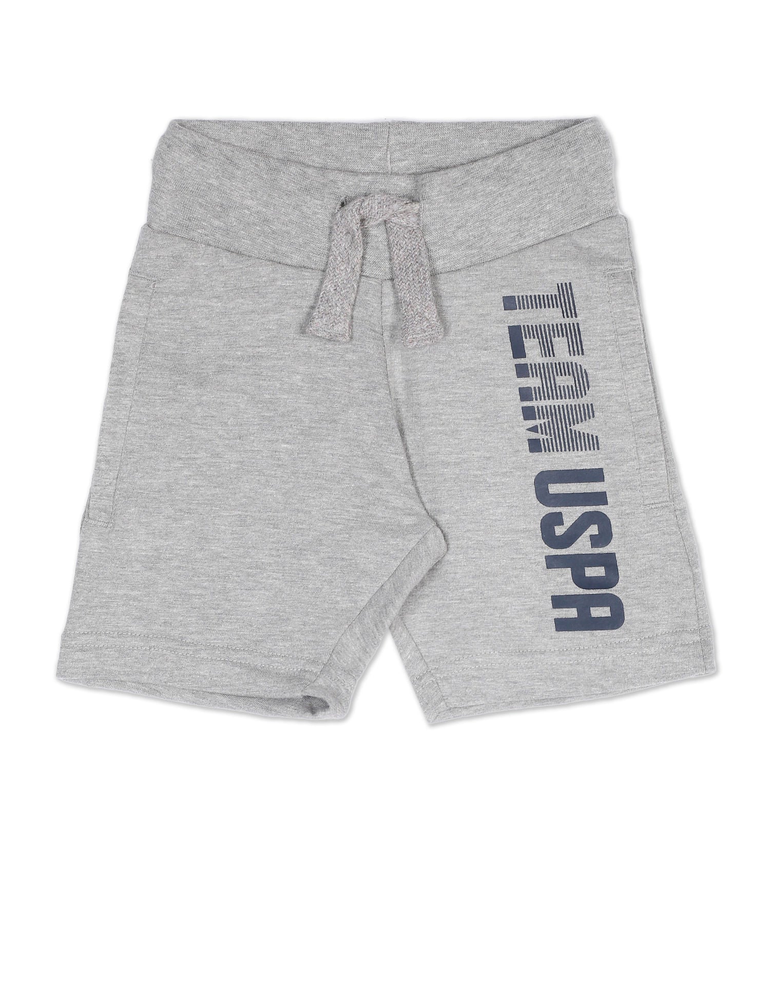 Boys Grey Elasticized Waist Brand Print Shorts