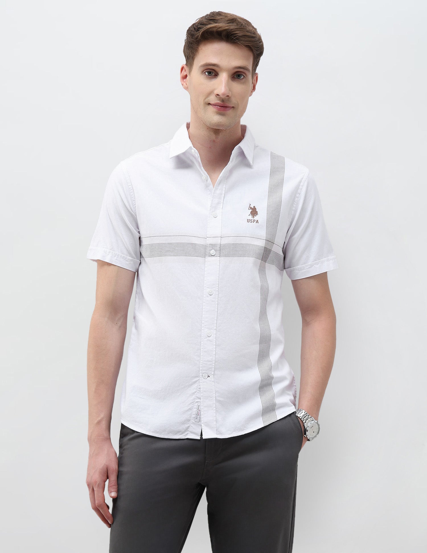 Tailored Fit Vertical Striped Shirt White - U.S. Polo Assn. India | Large