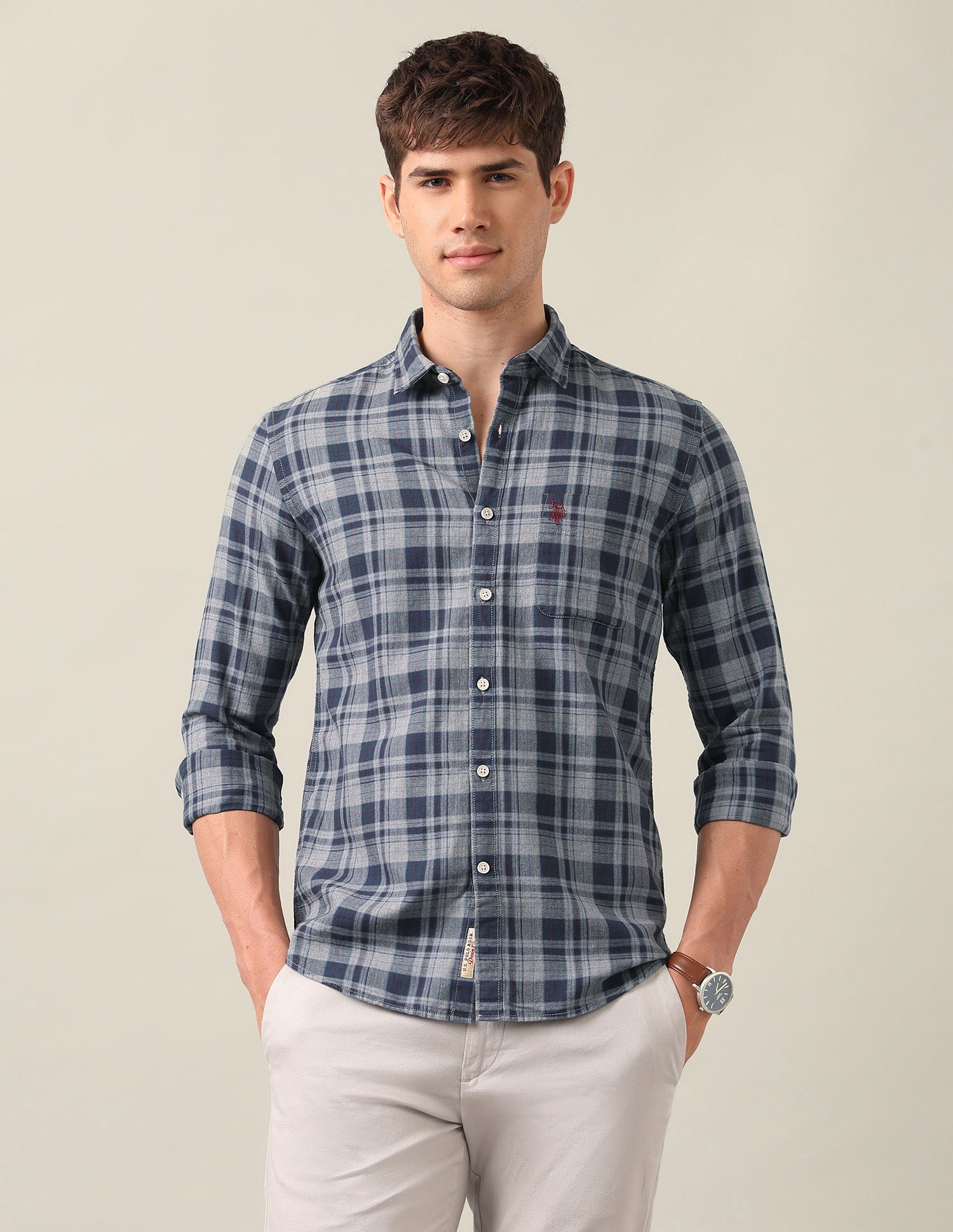 Tartan Checked Twill Shirt Teal - U.S. Polo Assn. India | Large