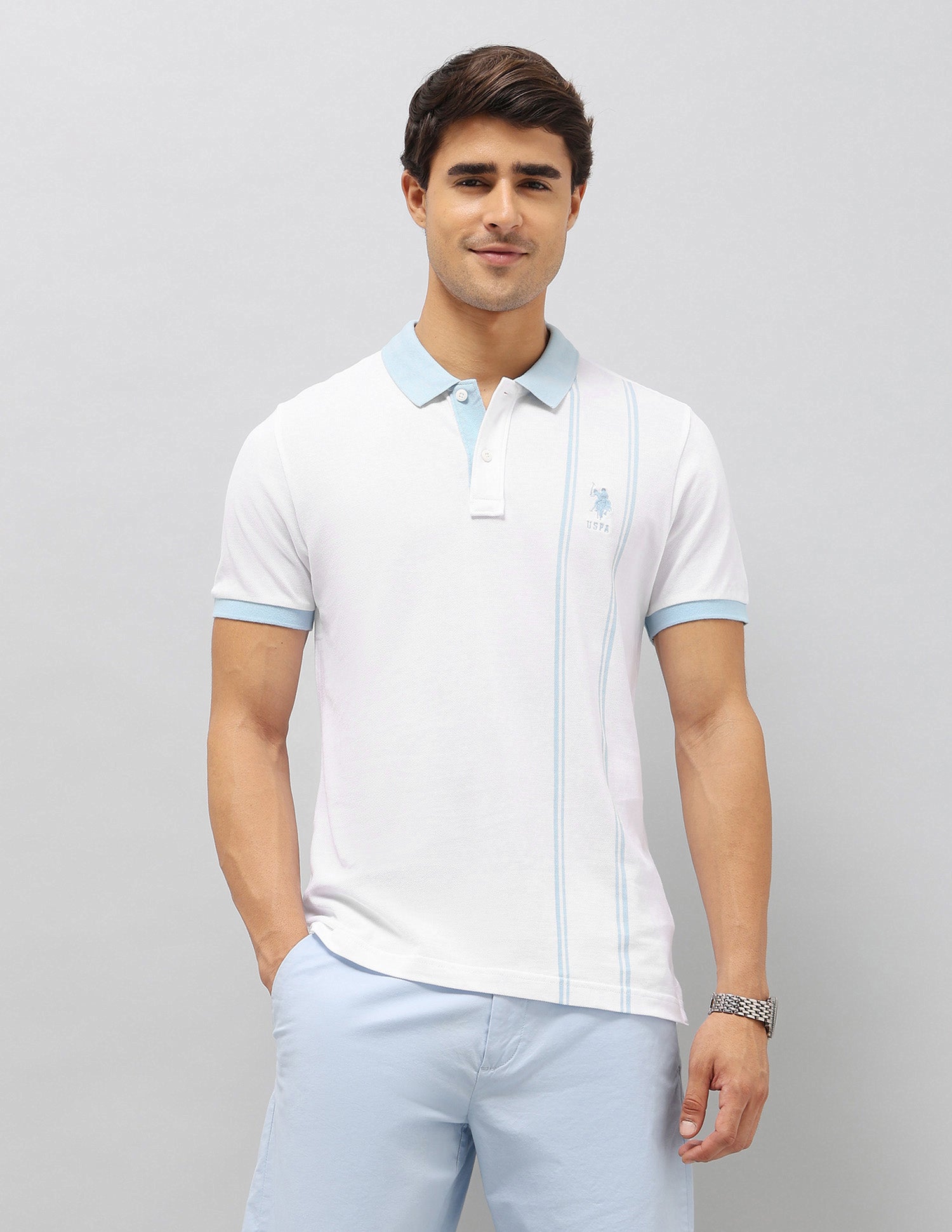 Vertical Striped Slim Fit Polo Shirt White - U.S. Polo Assn. India | Large