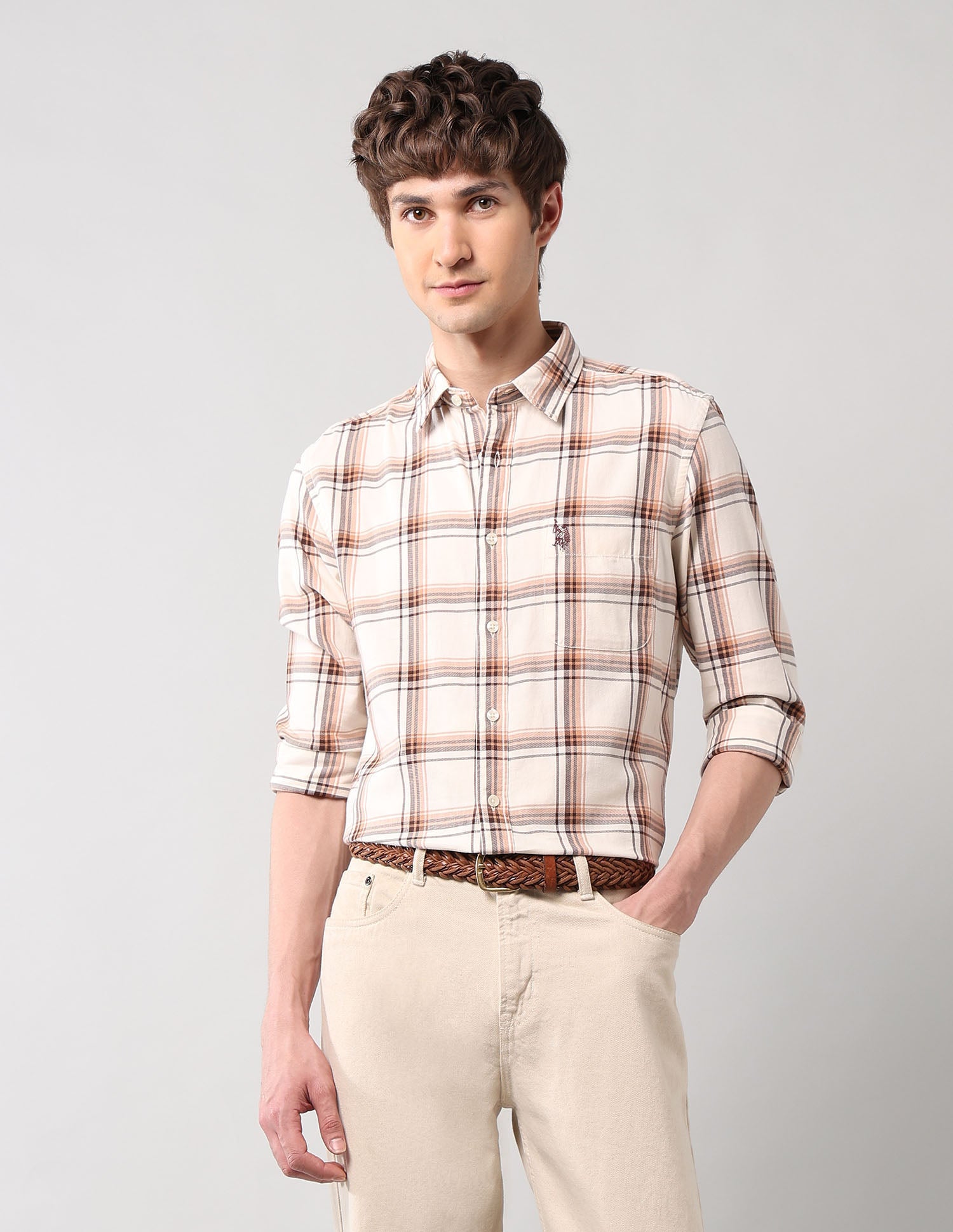 Grid Tattersall Checked Pure Cotton Shirt