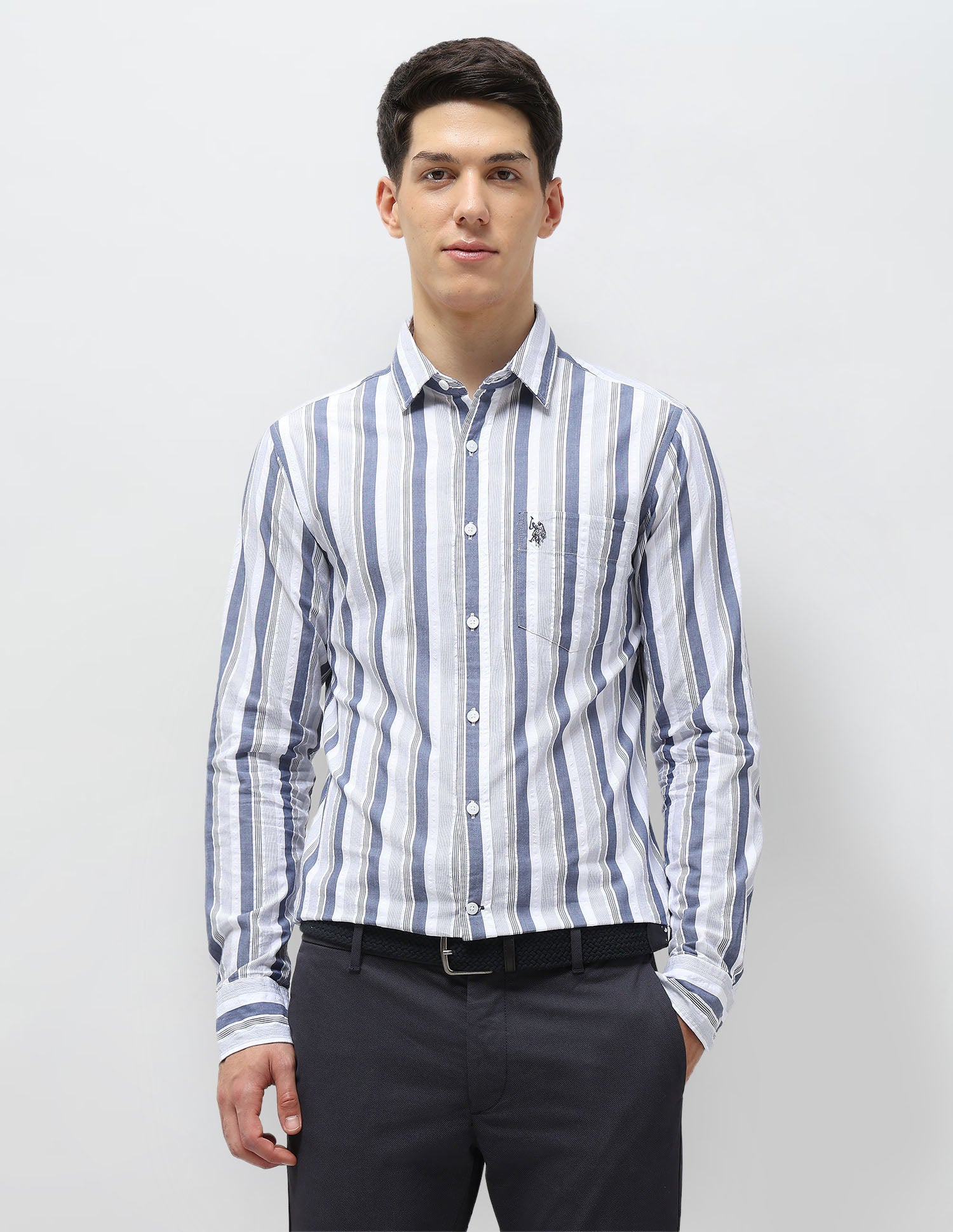Vertical Striped Seersucker Shirt Blue - U.S. Polo Assn. India | Large
