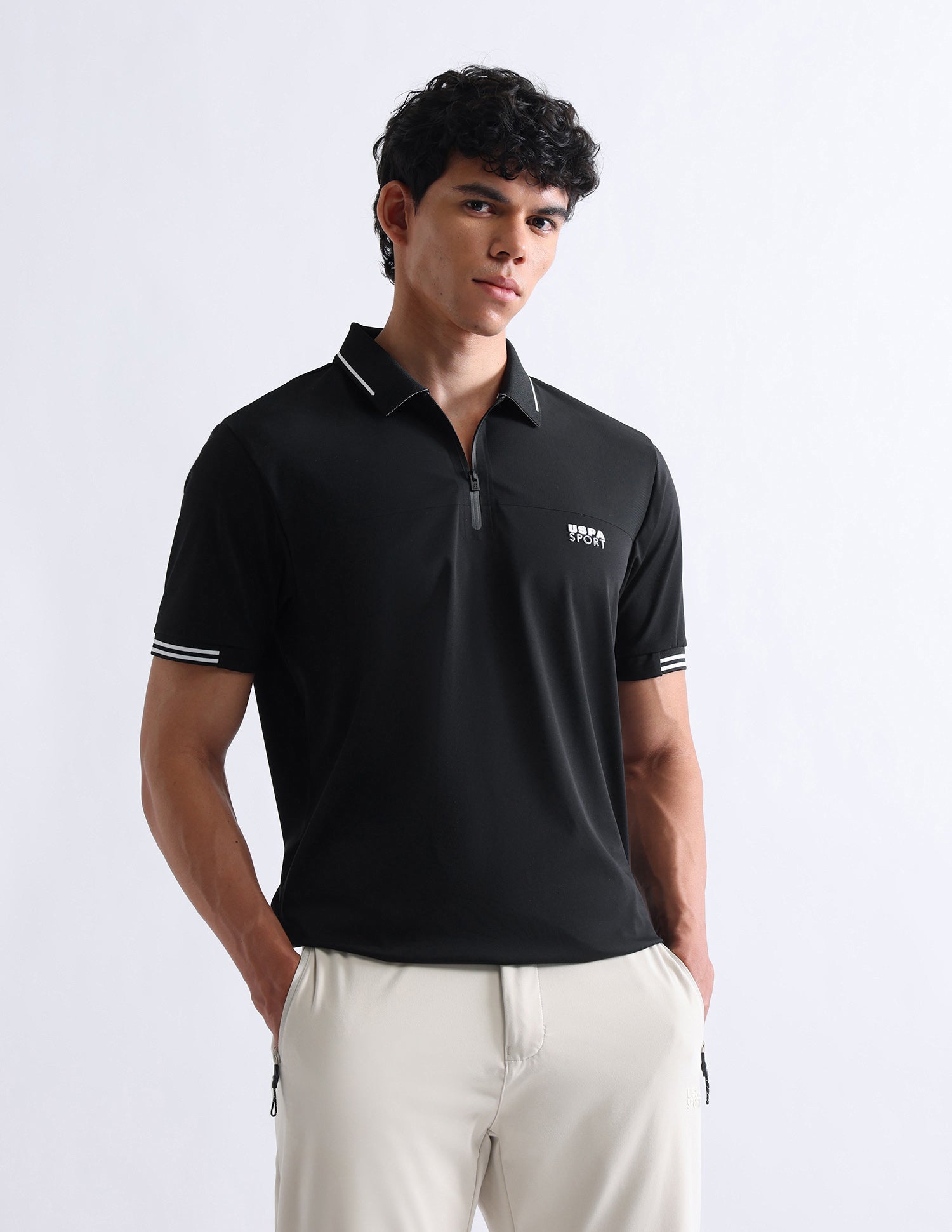 Solid Slim Fit Polo Shirt Black - U.S. Polo Assn. India | Large