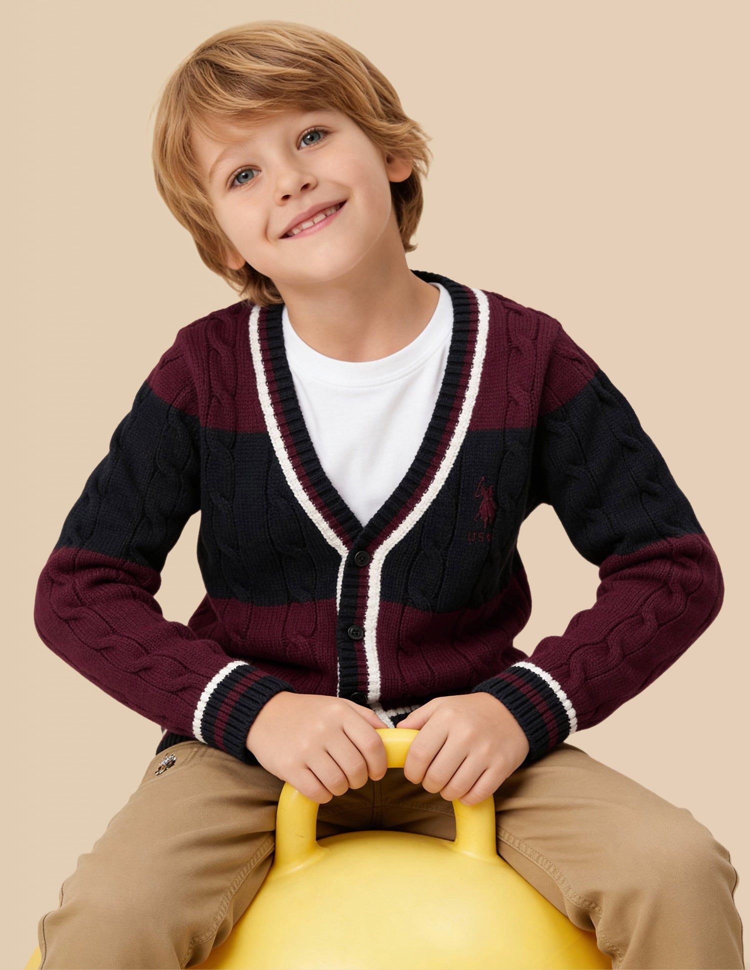 Boys Cable Knit Colorblocked Regular Fit Sweater