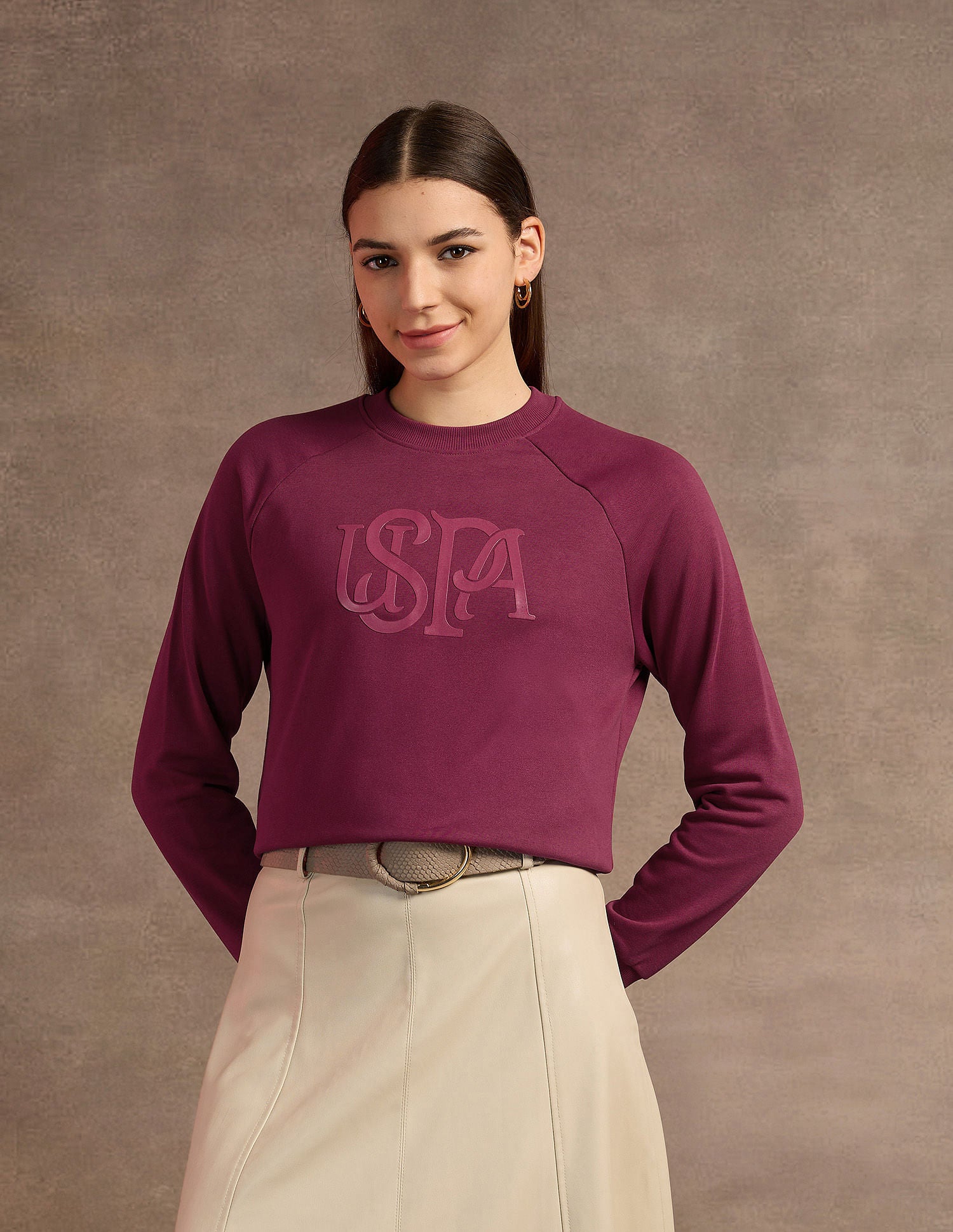 Drop Shoulder Gel Print Sweatshirt Wine - U.S. Polo Assn. India | Large