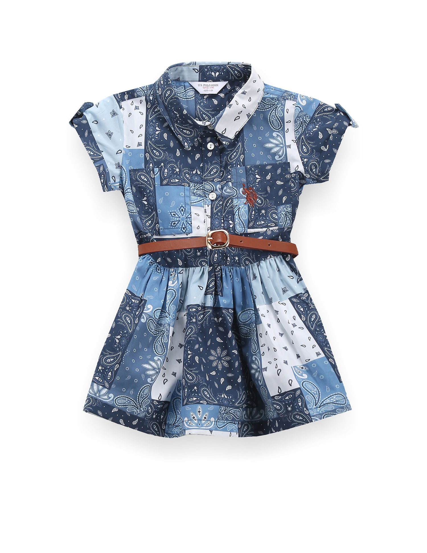 Girls Paisley Print Belted Shirt Dress Blue - U.S. Polo Assn. India | Large