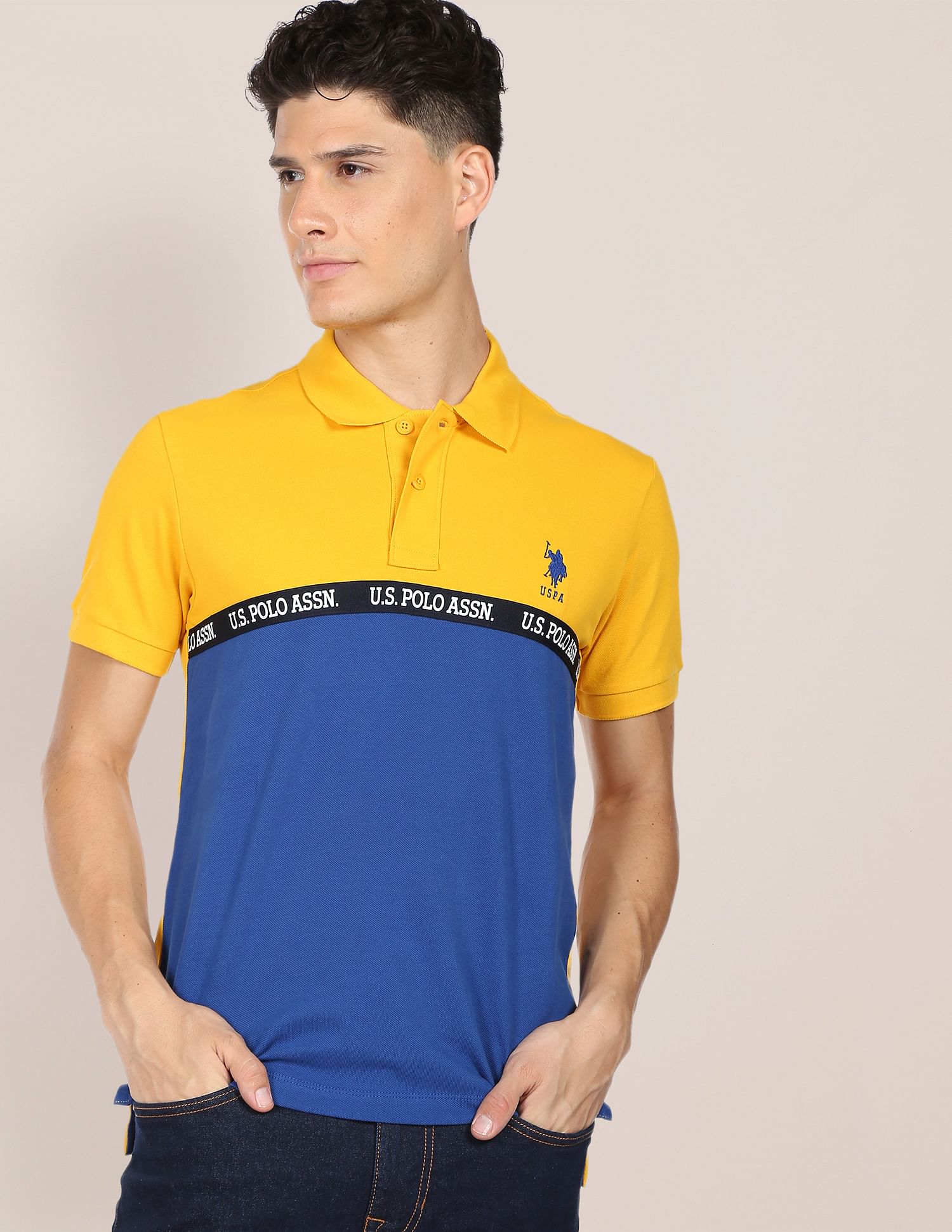 Logo Tape Polo Shirt Chrome Yellow and Blue - U.S. Polo Assn. India | Large