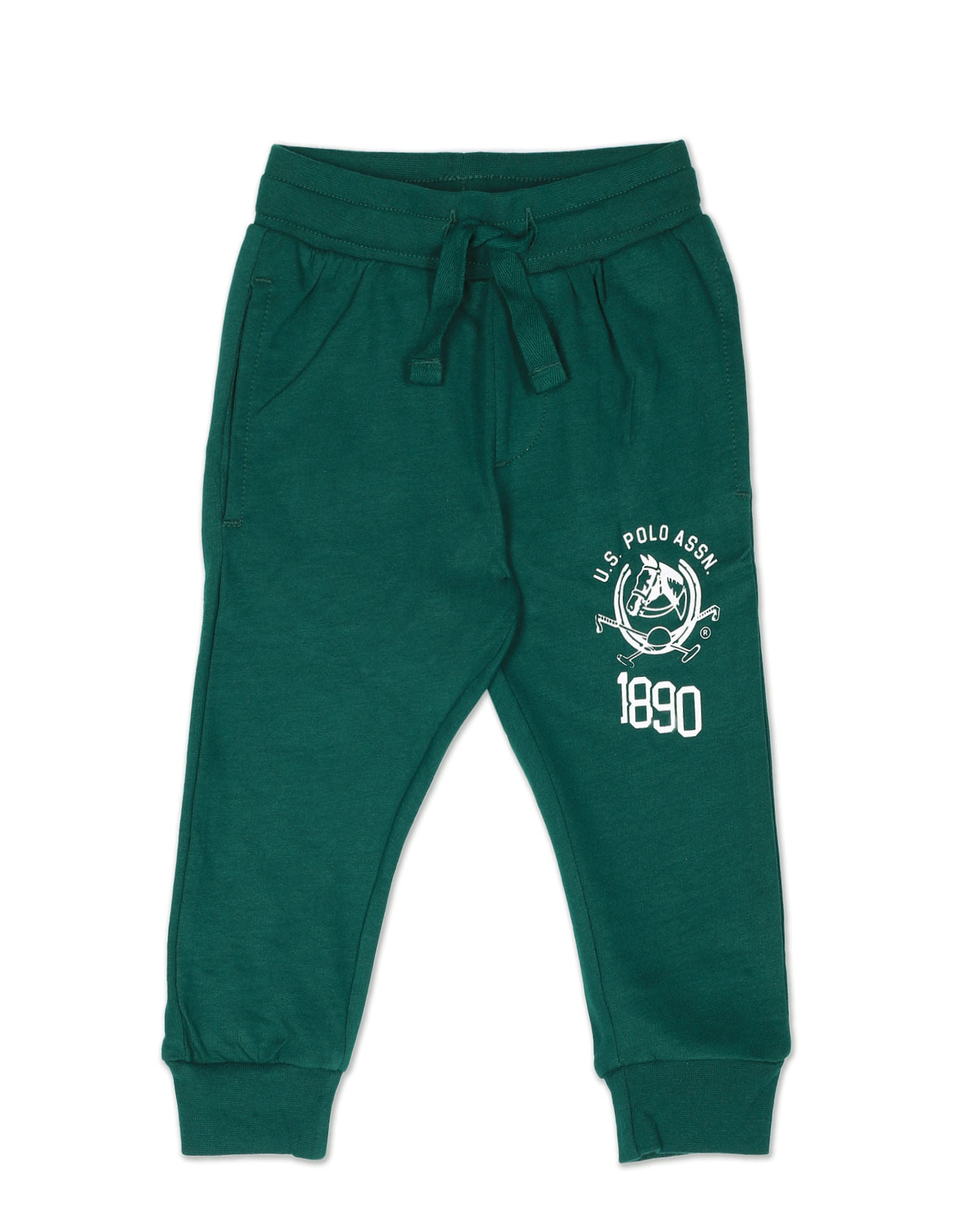 Boys Dark Green Mid Rise Brand Print Joggers Dark Green - U.S. Polo Assn. India | Large