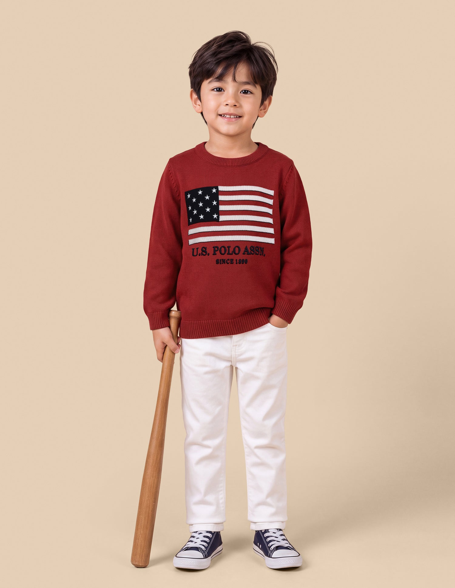 Graphic Brand Patterned Knit Regular Fit Sweater Red - U.S. Polo Assn. India | Large