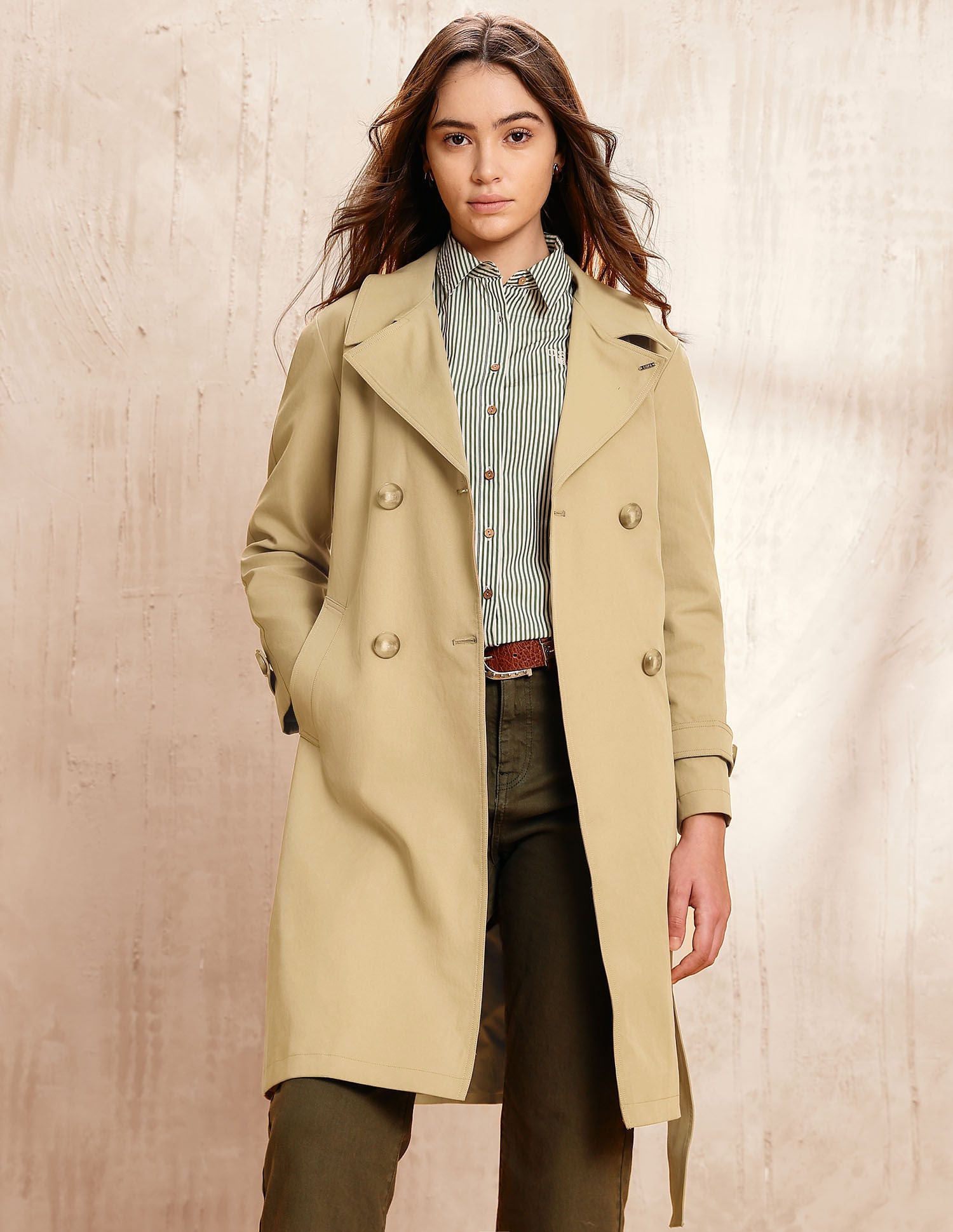 Solid Double Breasted Notch Lapel Trench Coat