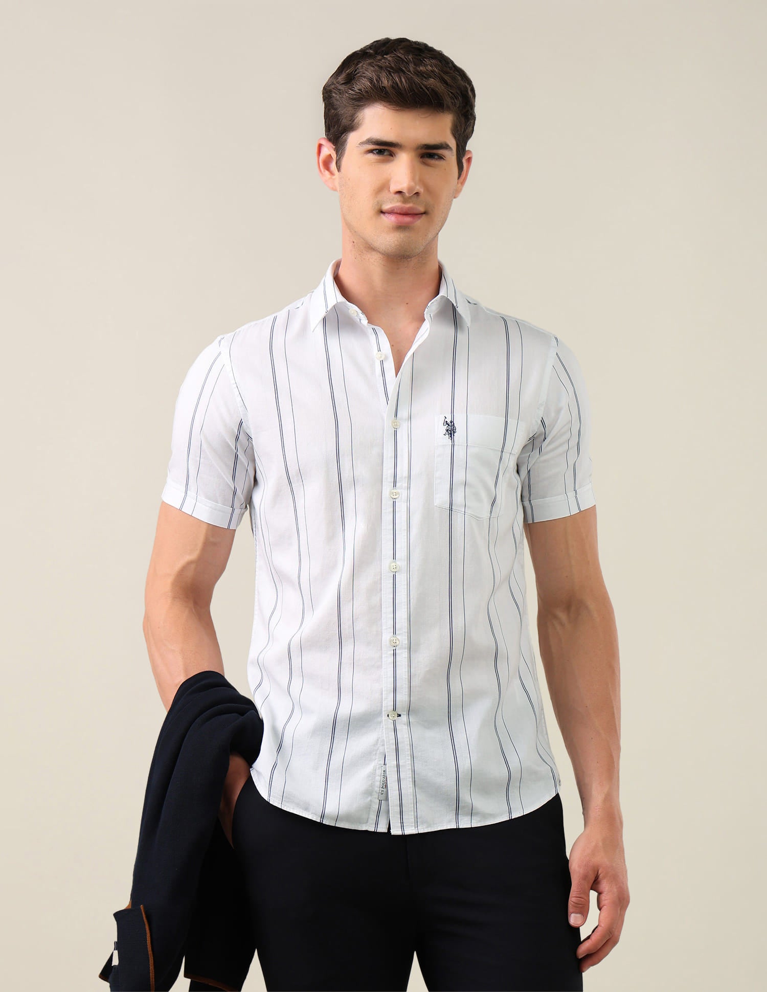 Vertical Striped Tailored Fit Shirt White - U.S. Polo Assn. India | Large