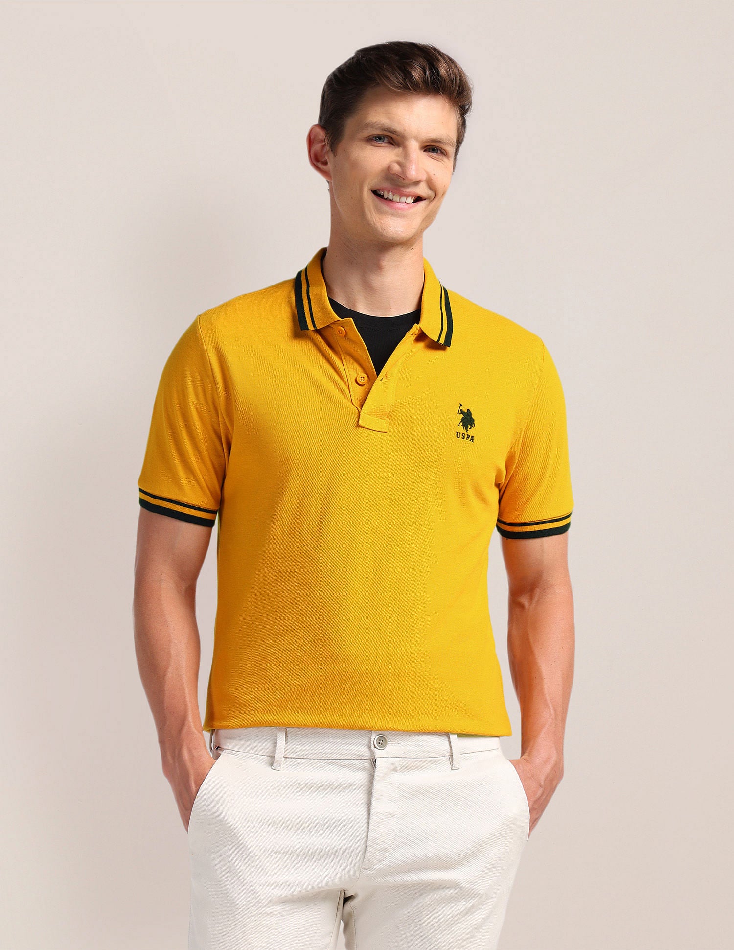 Solid Slim Fit Polo Shirt Mustard - U.S. Polo Assn. India | Large