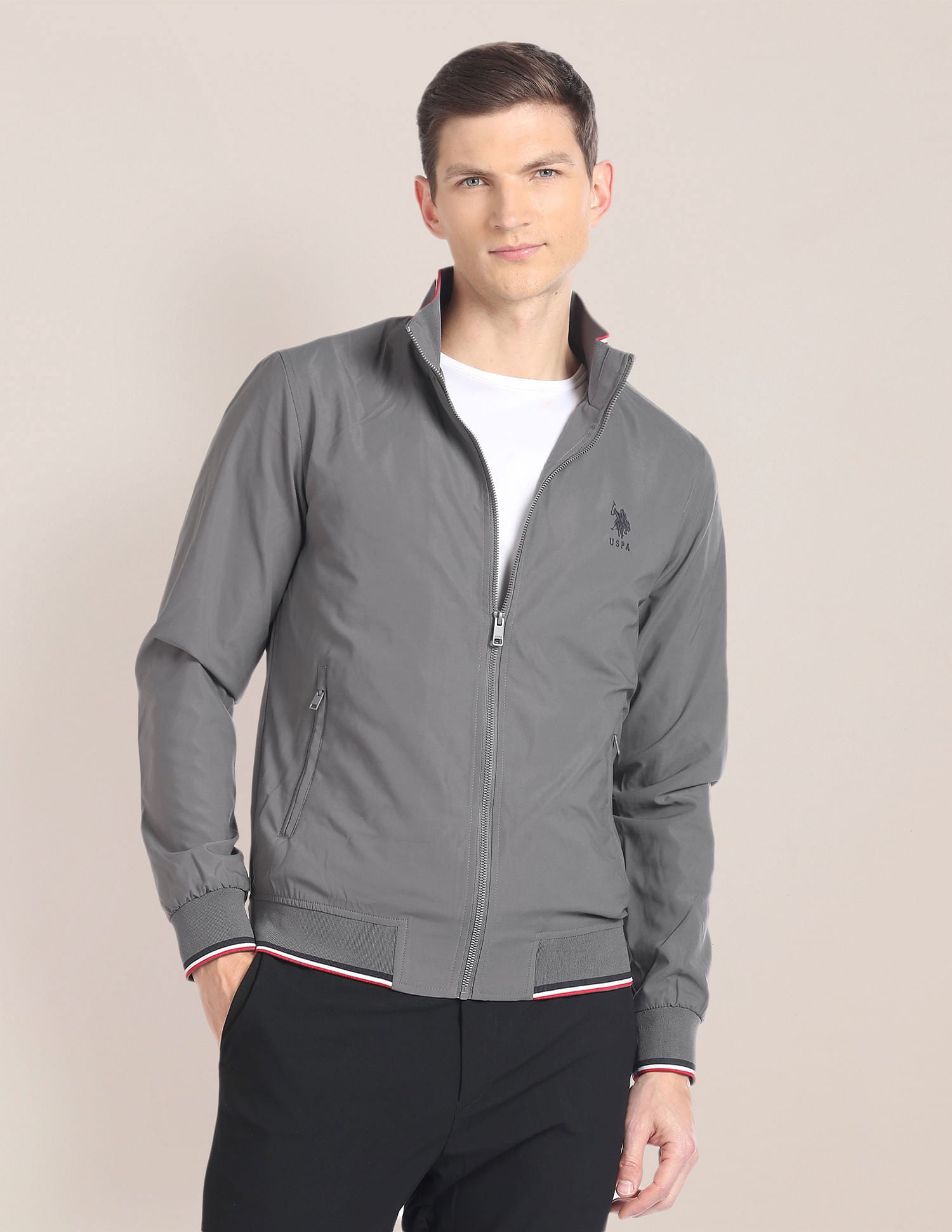 High Neck Long Sleeve Casual Jacket Grey - U.S. POLO ASSN. | Large