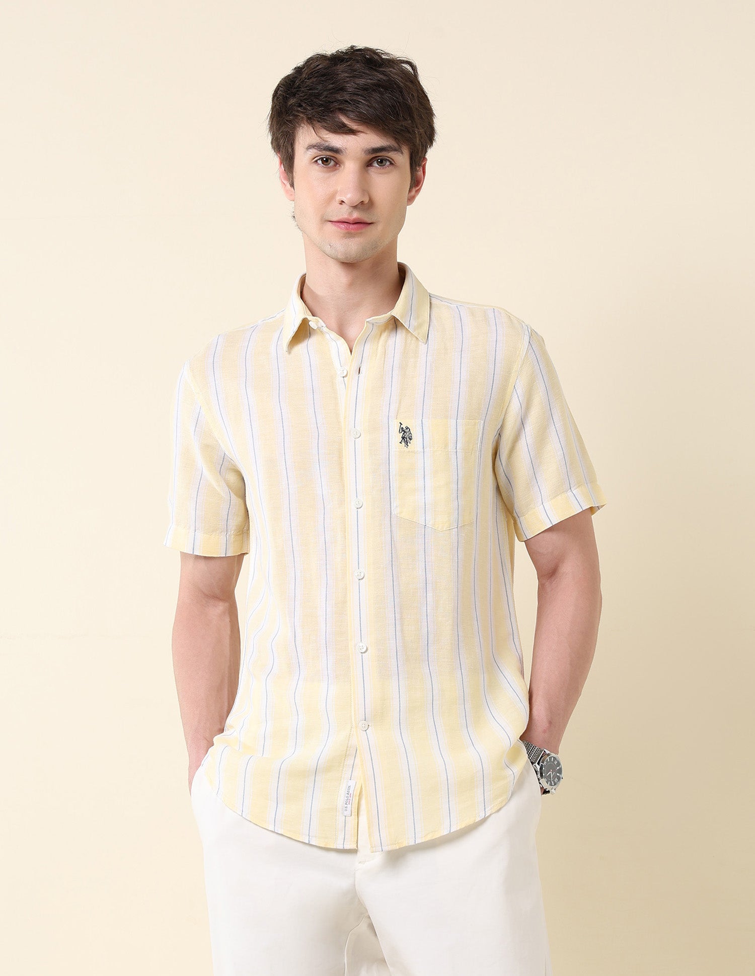 Vertical Striped Tailored Fit Shirt Yellow - U.S. Polo Assn. India | Large