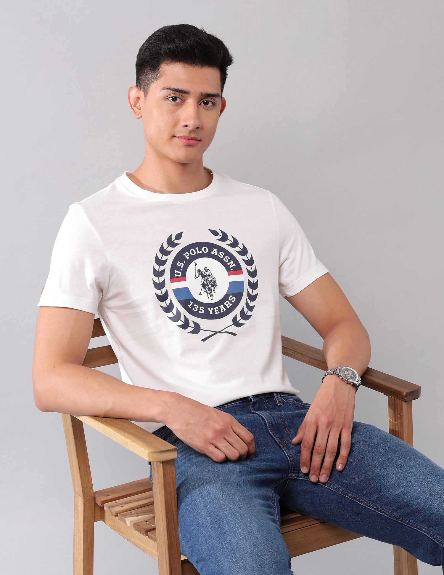 Pure Cotton Brand Printed T-Shirt Ivory - U.S. Polo Assn. India | Large