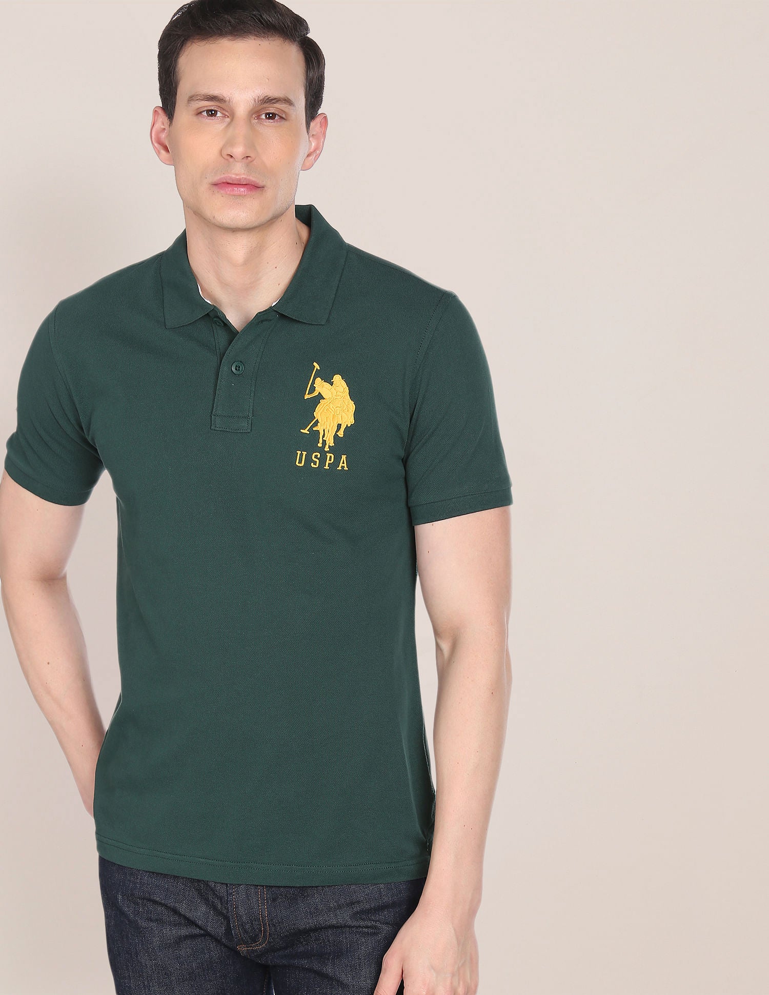 Compact Cotton Logo Polo Shirt Dark Green - U.S. POLO ASSN. | Large