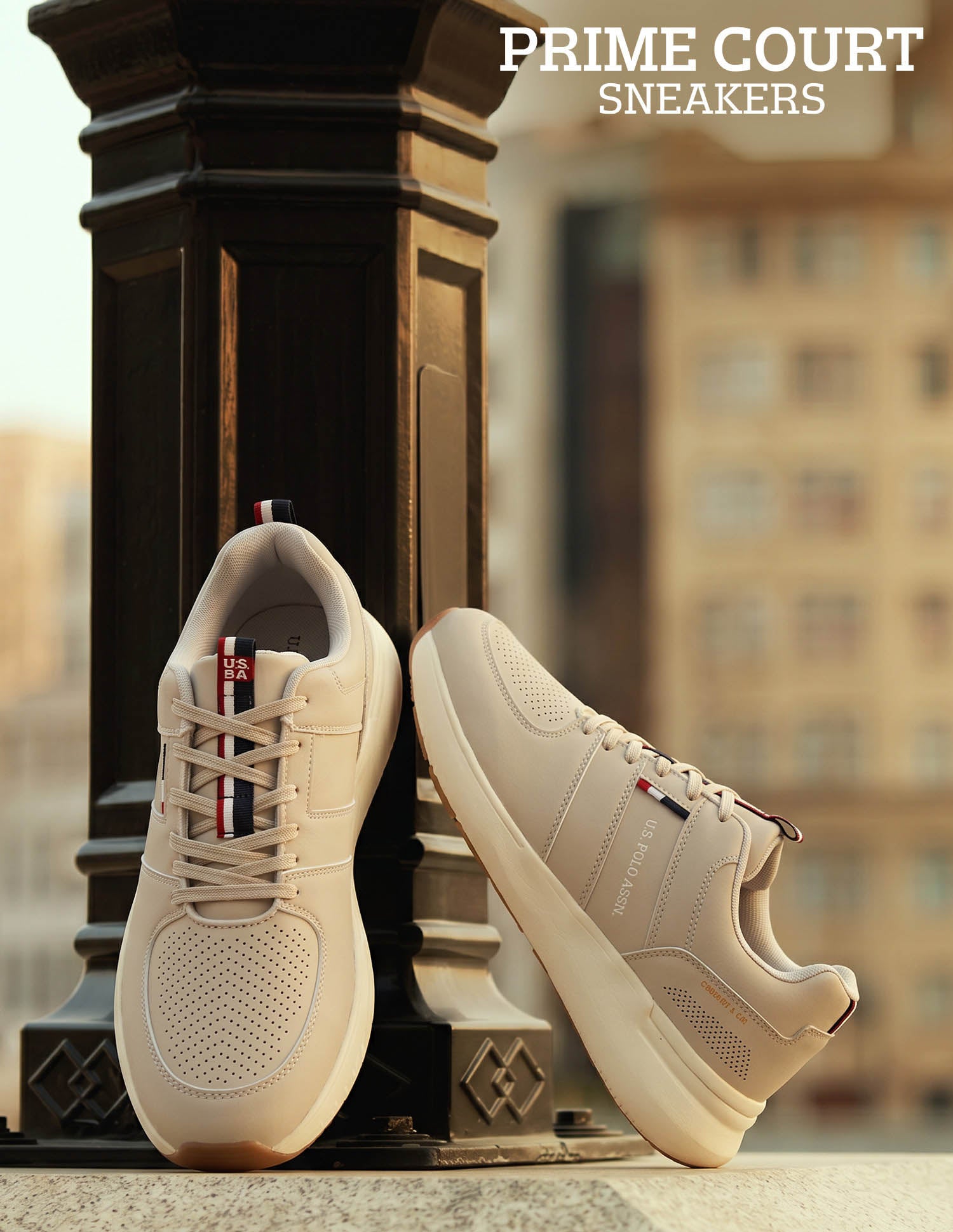 Round Toe Lace Ups Momentum 300 Sneakers Beige - U.S. Polo Assn. India | Large