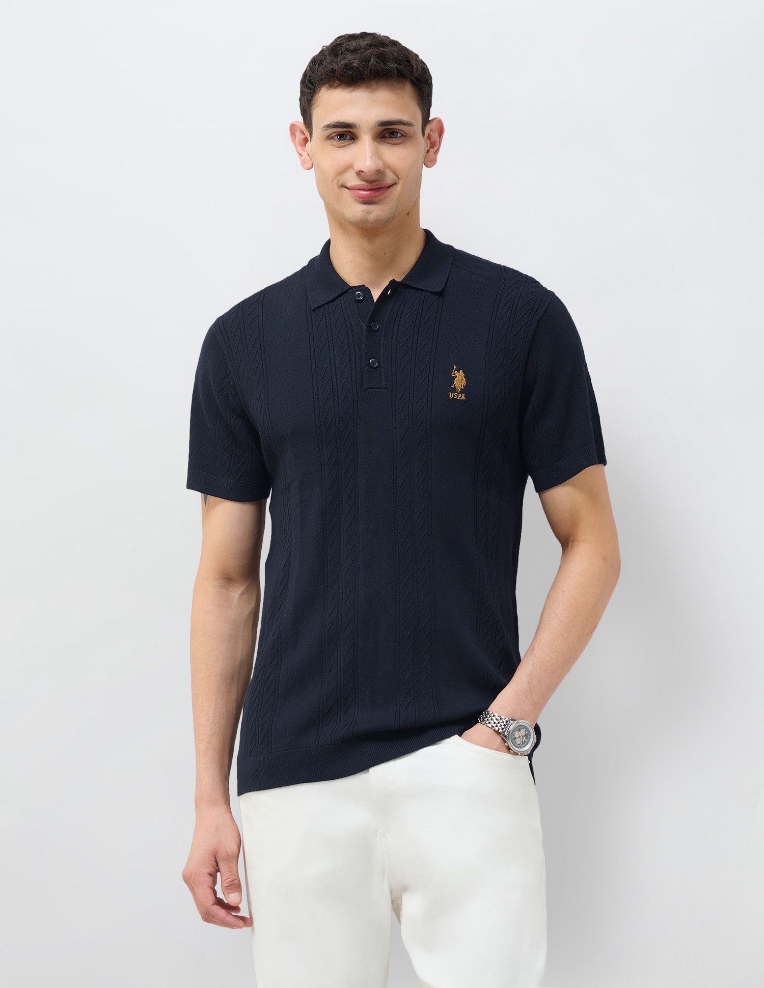 Patterned Knit Regular Fit Polo Shirts