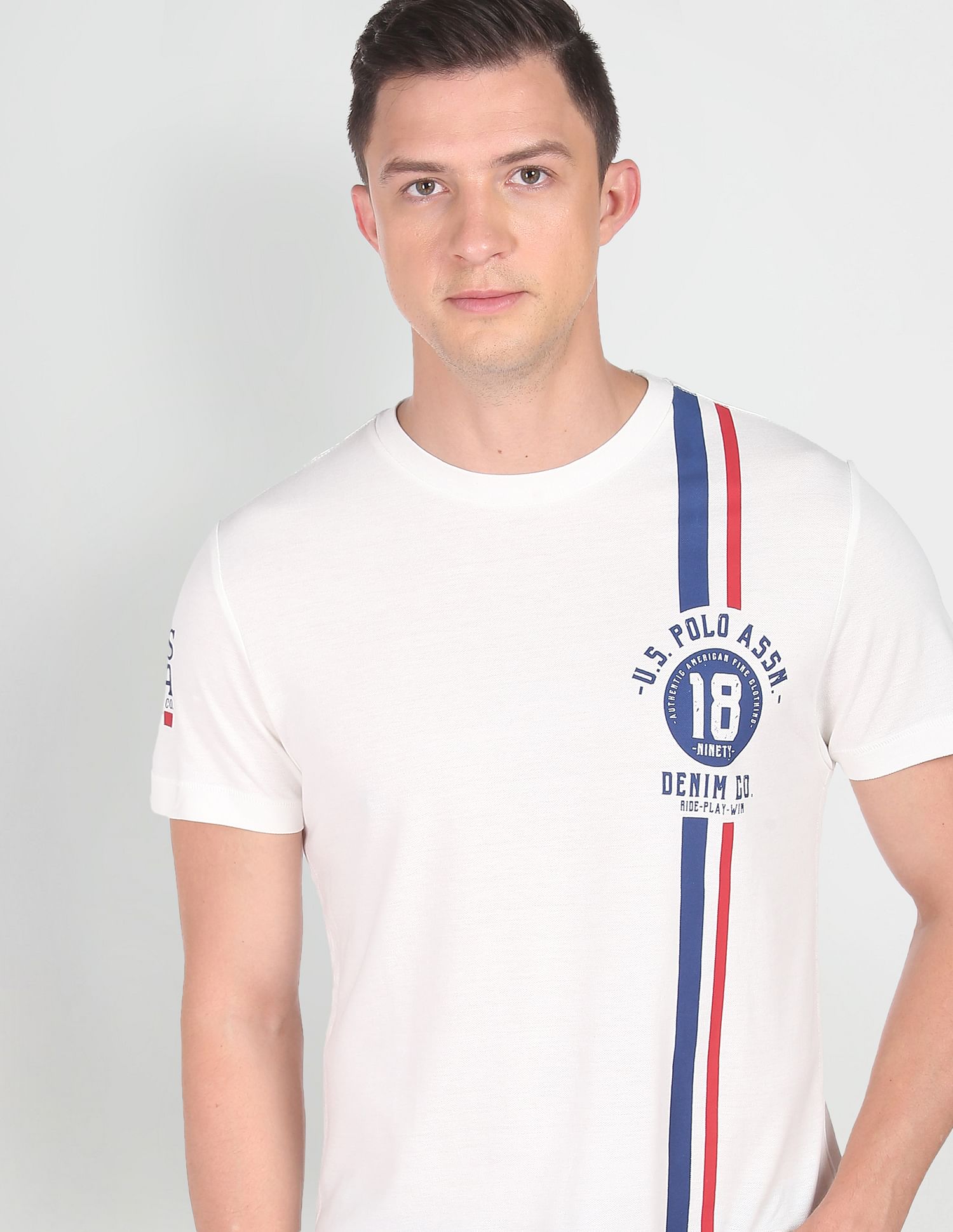 Pure Cotton Vertical Stripe T-Shirt White - U.S. POLO ASSN. | Large