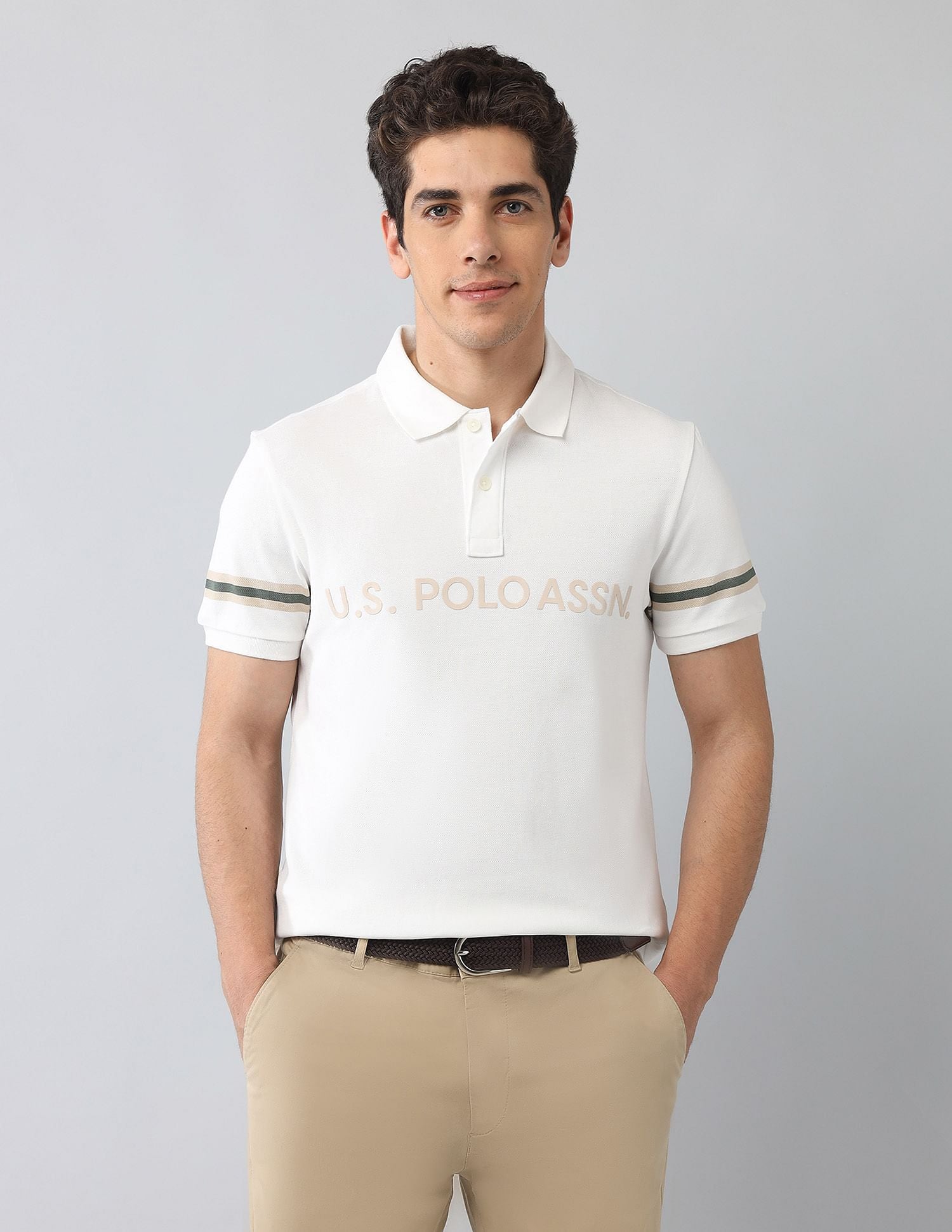 Muscle Fit Brand Printed Polo Shirt Ivory - U.S. Polo Assn. India | Large