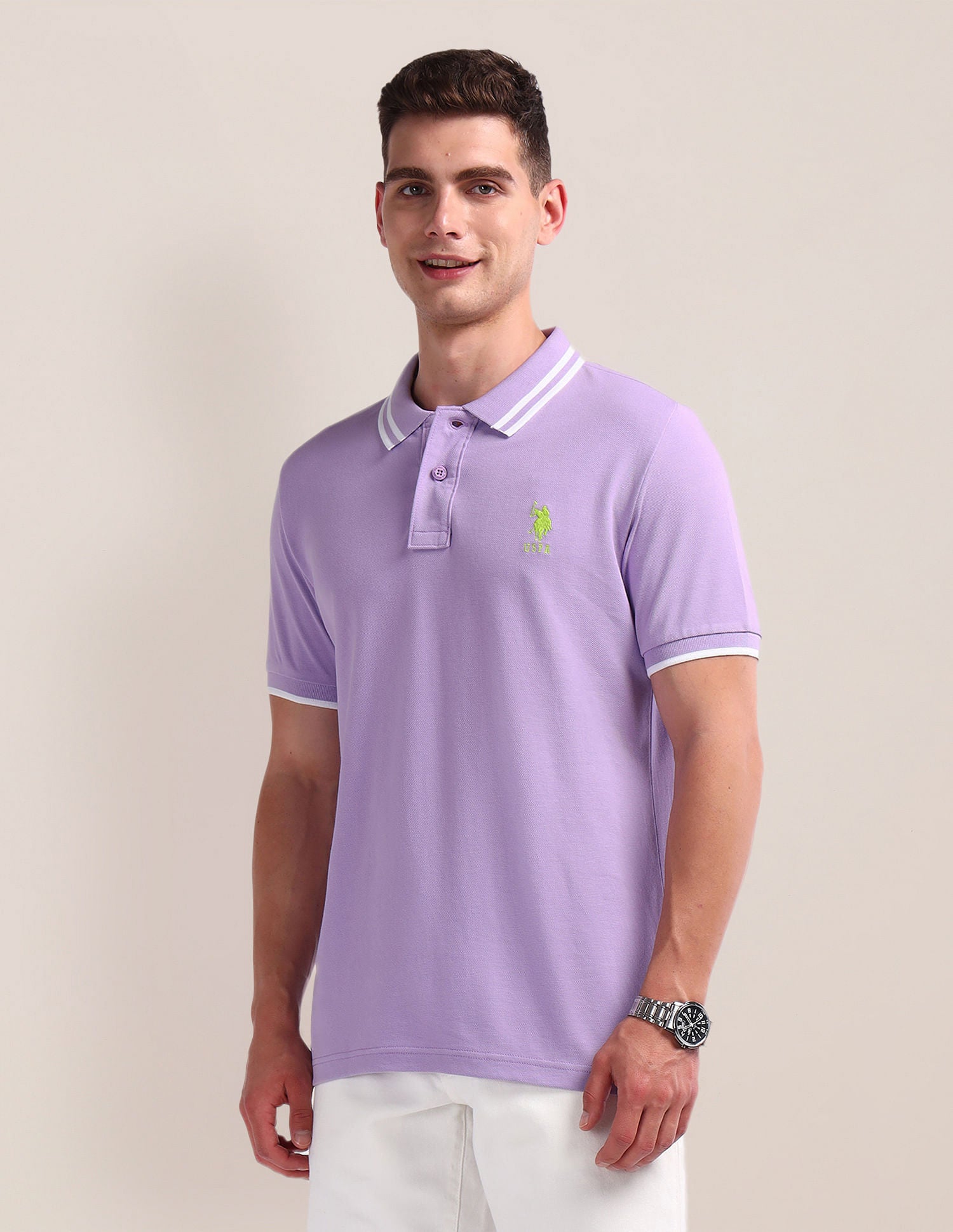 Solid Slim Fit Polo Shirt Lavender - U.S. Polo Assn. India | Large