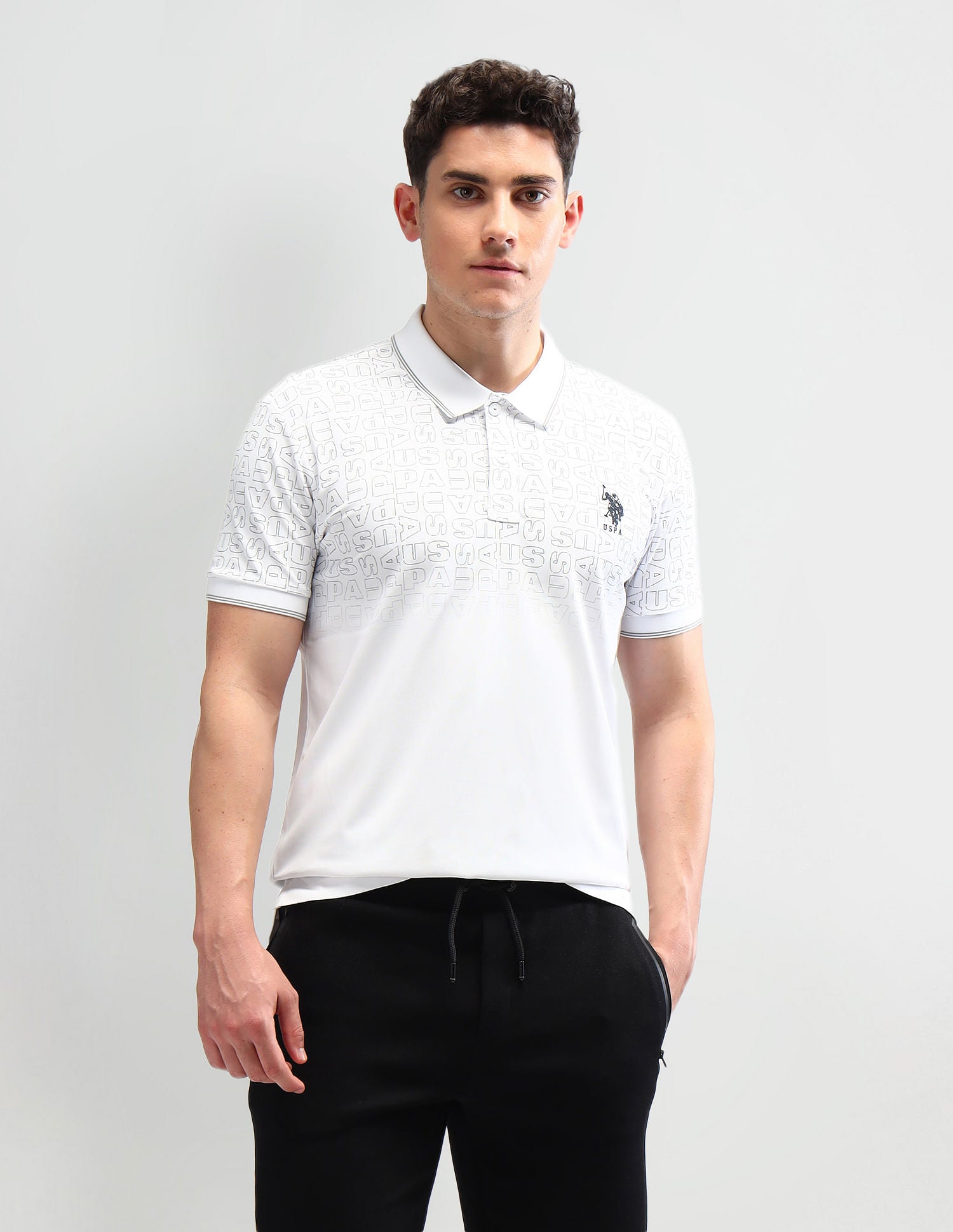 Slim Fit Printed Polo Shirt White - U.S. Polo Assn. India | Large