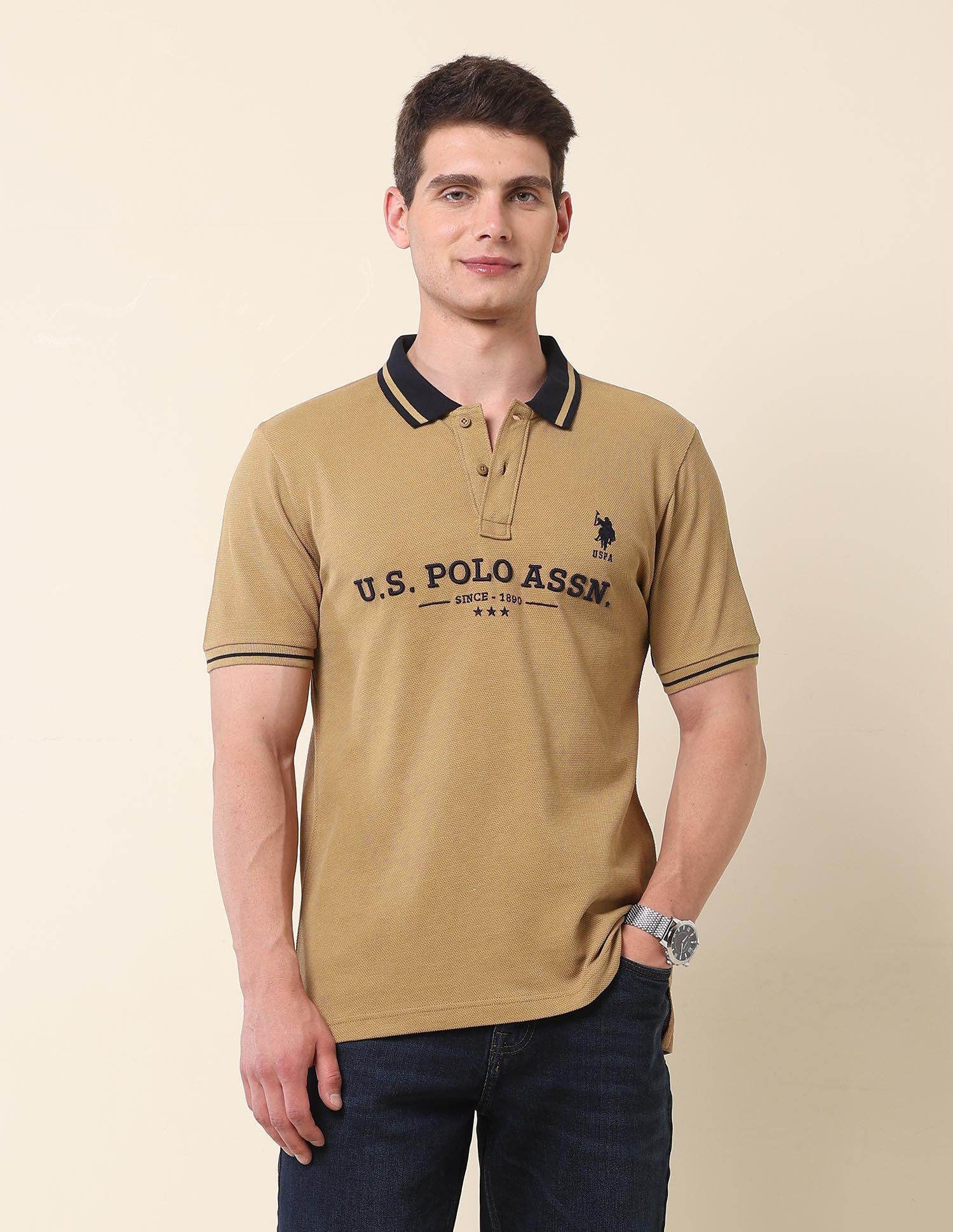 Brand Embroidered Gold Cup Polo Shirt Brown - U.S. Polo Assn. India | Large